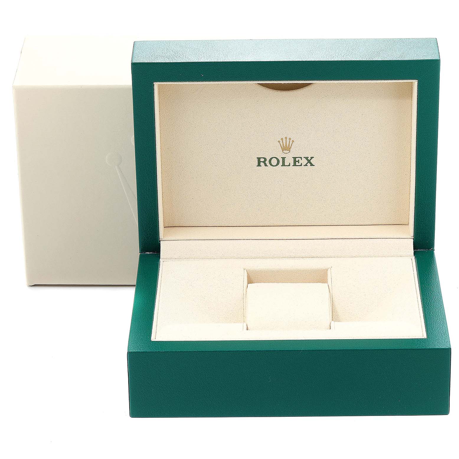 The image shows the opened box for a Rolex GMT-Master 116710 Men's Stainless Steel Black Dial 116710 Men's Stainless Steel Black Dial watch, displaying the interior compartment.