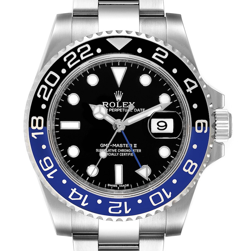 Rolex GMT Master II Batman Blue Black Ceramic Bezel Steel Watch 116710 SwissWatchExpo