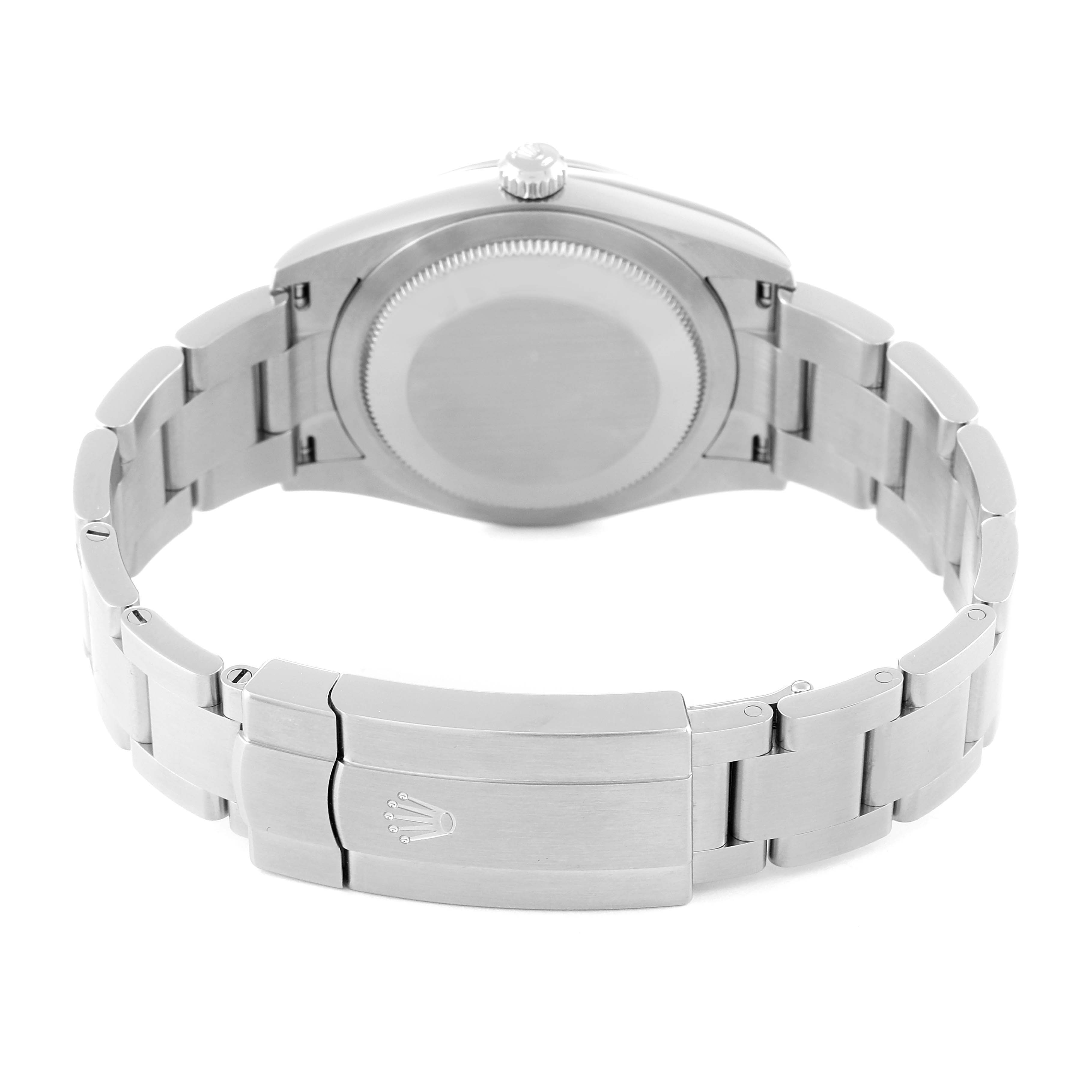 This image shows the back and bracelet of a Rolex Oyster Perpetual 124200 Men's Stainless Steel Silver Dial 124200 Men's Stainless Steel Silver Dial watch, highlighting its clasp and case back.