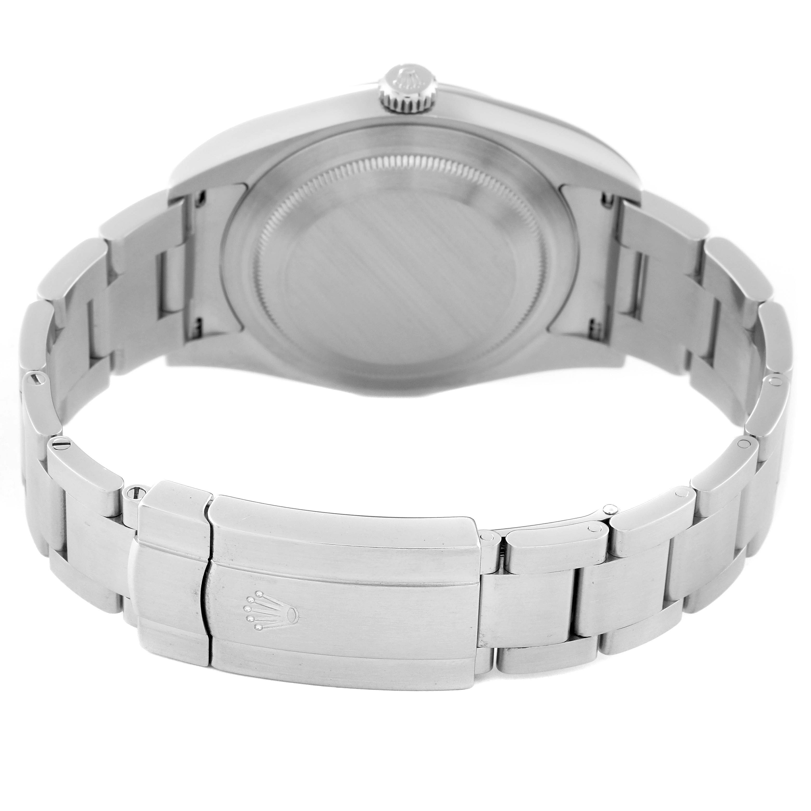 This image shows the back view of a Rolex Oyster Perpetual 114300 Men's Stainless Steel Grey Dial 114300 Men's Stainless Steel Grey Dial watch, focusing on the clasp and bracelet.