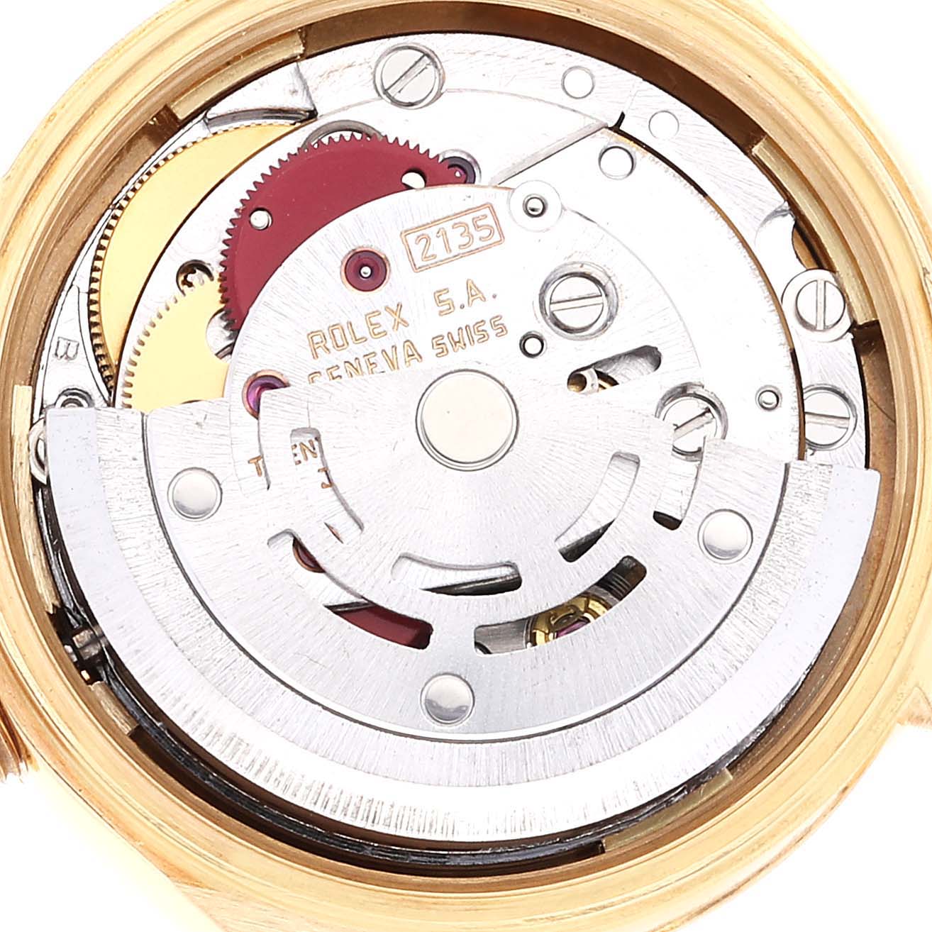 The image shows the detailed internal mechanics and movement of the Rolex President 69178 Women's Yellow Gold White Dial 69178 Women's Yellow Gold White Dial model watch.