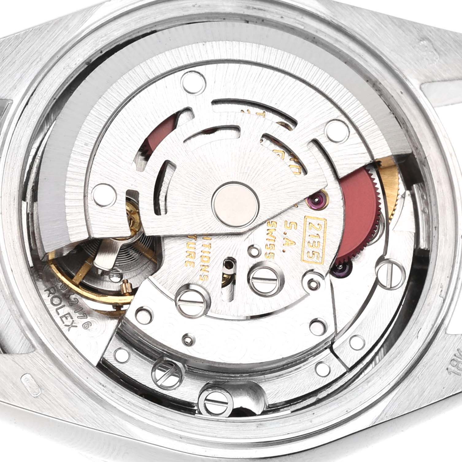 The image shows the internal mechanical movement of a Rolex President 69139 Women's White Gold Silver Dial 69139 Women's White Gold Silver Dial model watch from a back view angle.