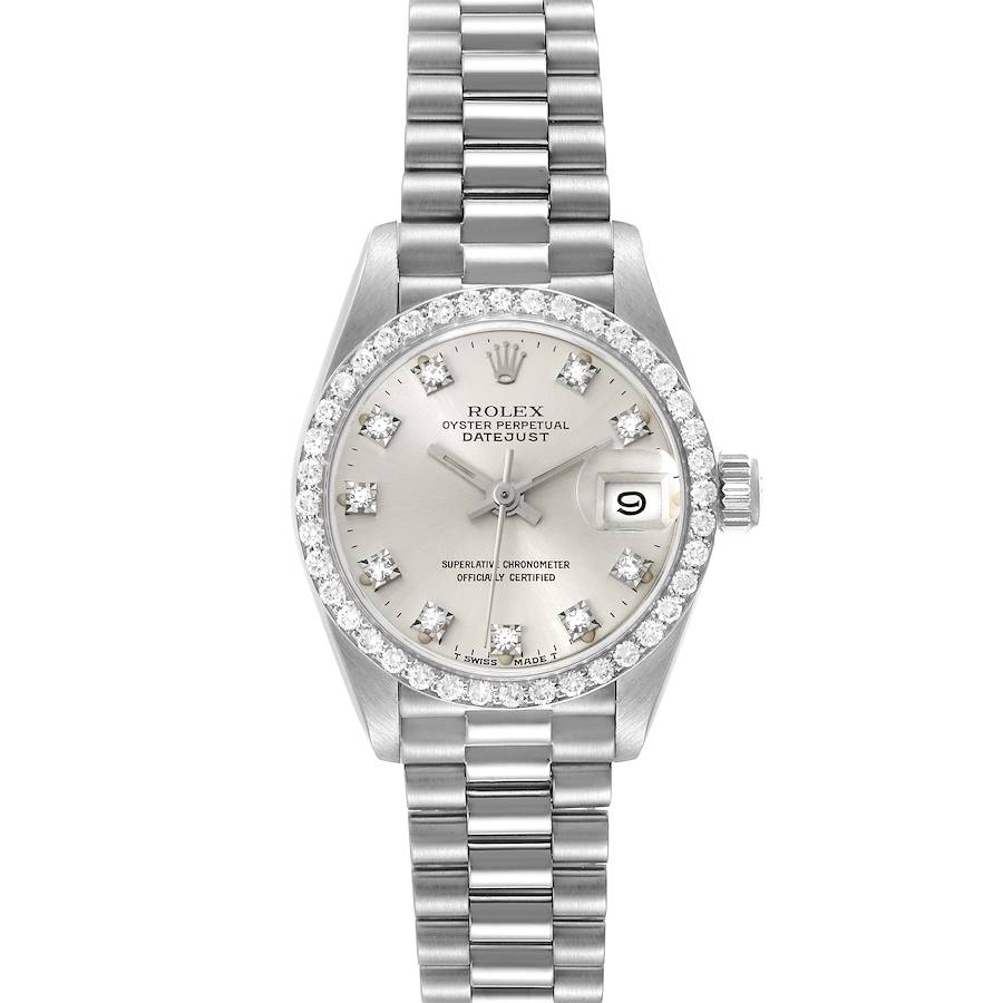 Rolex President Datejust White Gold Silver Diamond Dial Ladies Watch 69139 SwissWatchExpo