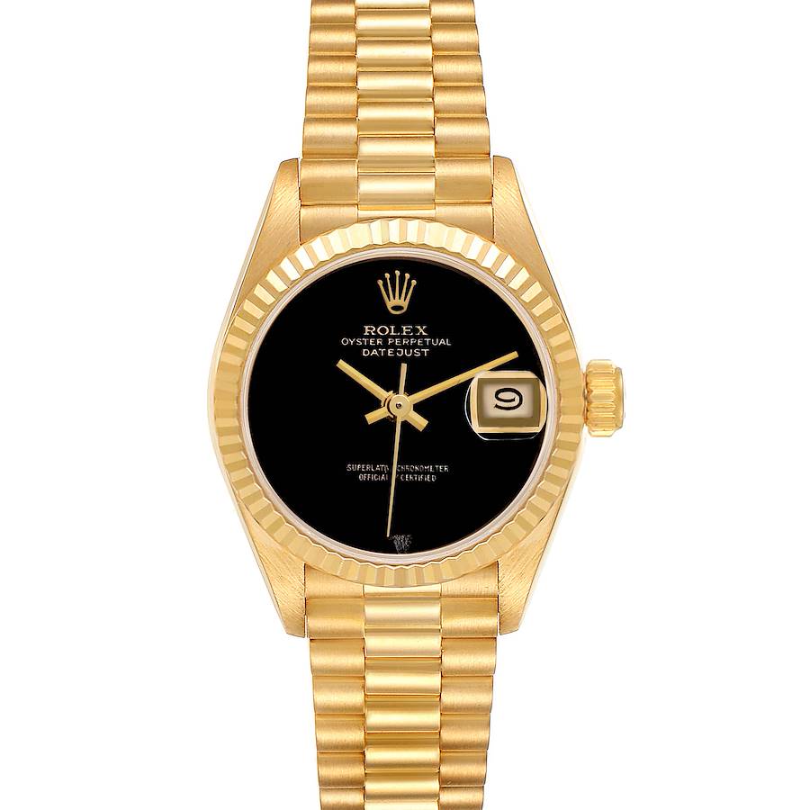 Rolex President Datejust Yellow Gold Onyx Stone Dial Ladies Watch 69178 SwissWatchExpo
