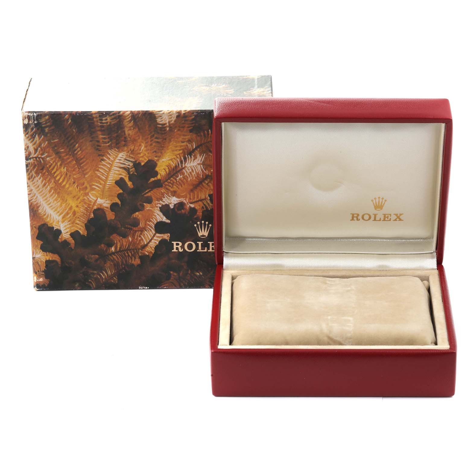 The image shows the Rolex President 69178 Women's Yellow Gold Black Dial 69178 Women's Yellow Gold Black Dial model's box partially open with the outer packaging beside it.