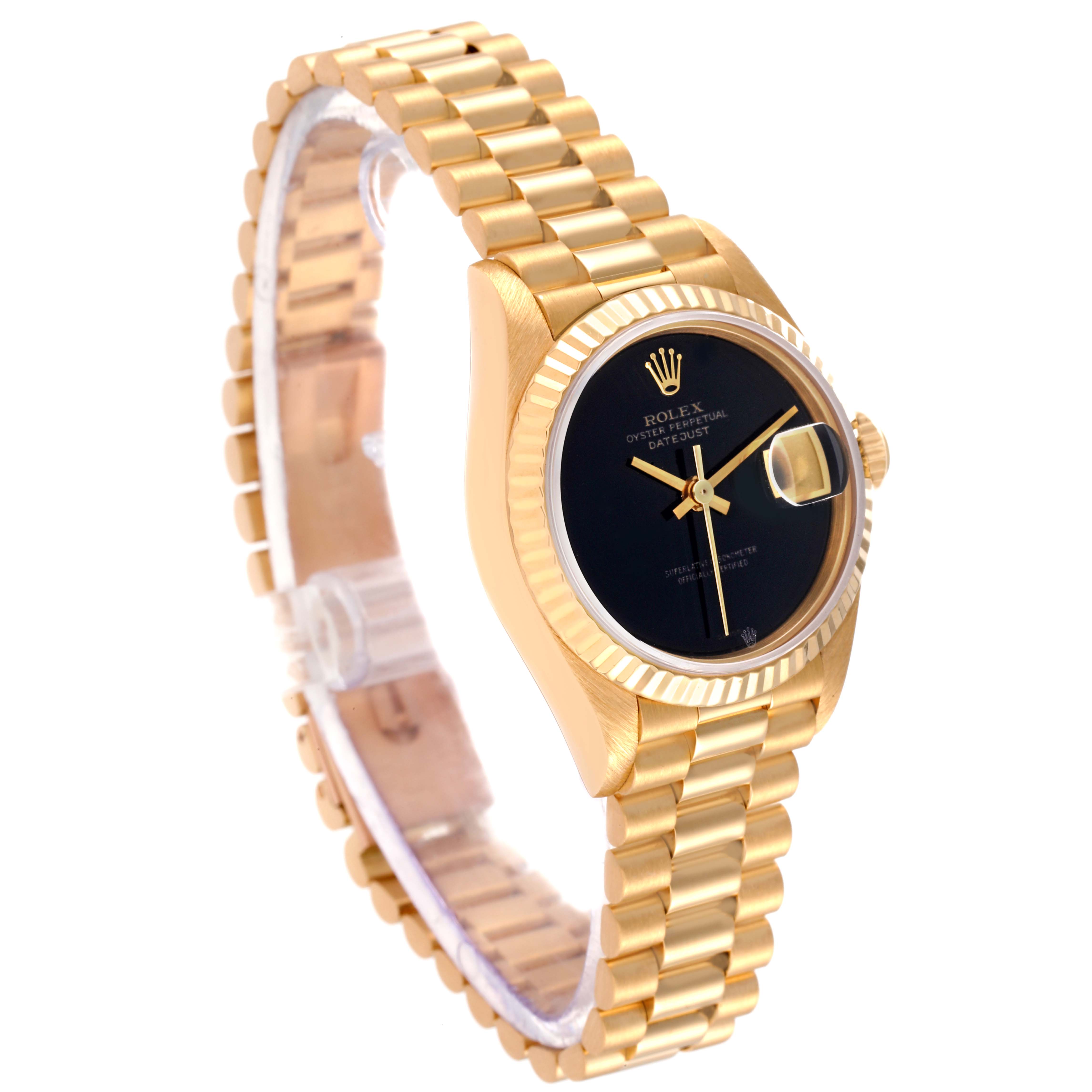 Rolex President Datejust Yellow Gold Onyx Stone Dial Ladies Watch 69178 ...