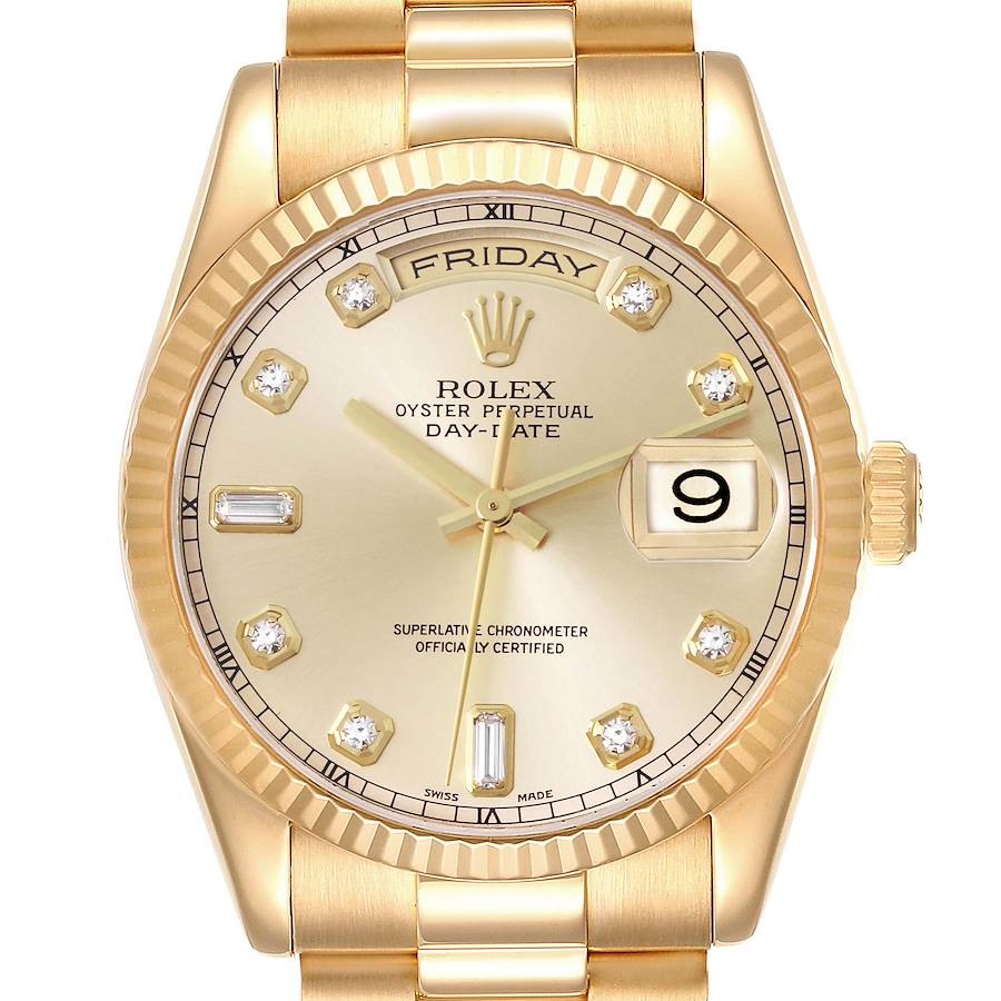 Rolex President Day-Date Yellow Gold Diamond Dial Mens Watch 118238 Box Papers SwissWatchExpo