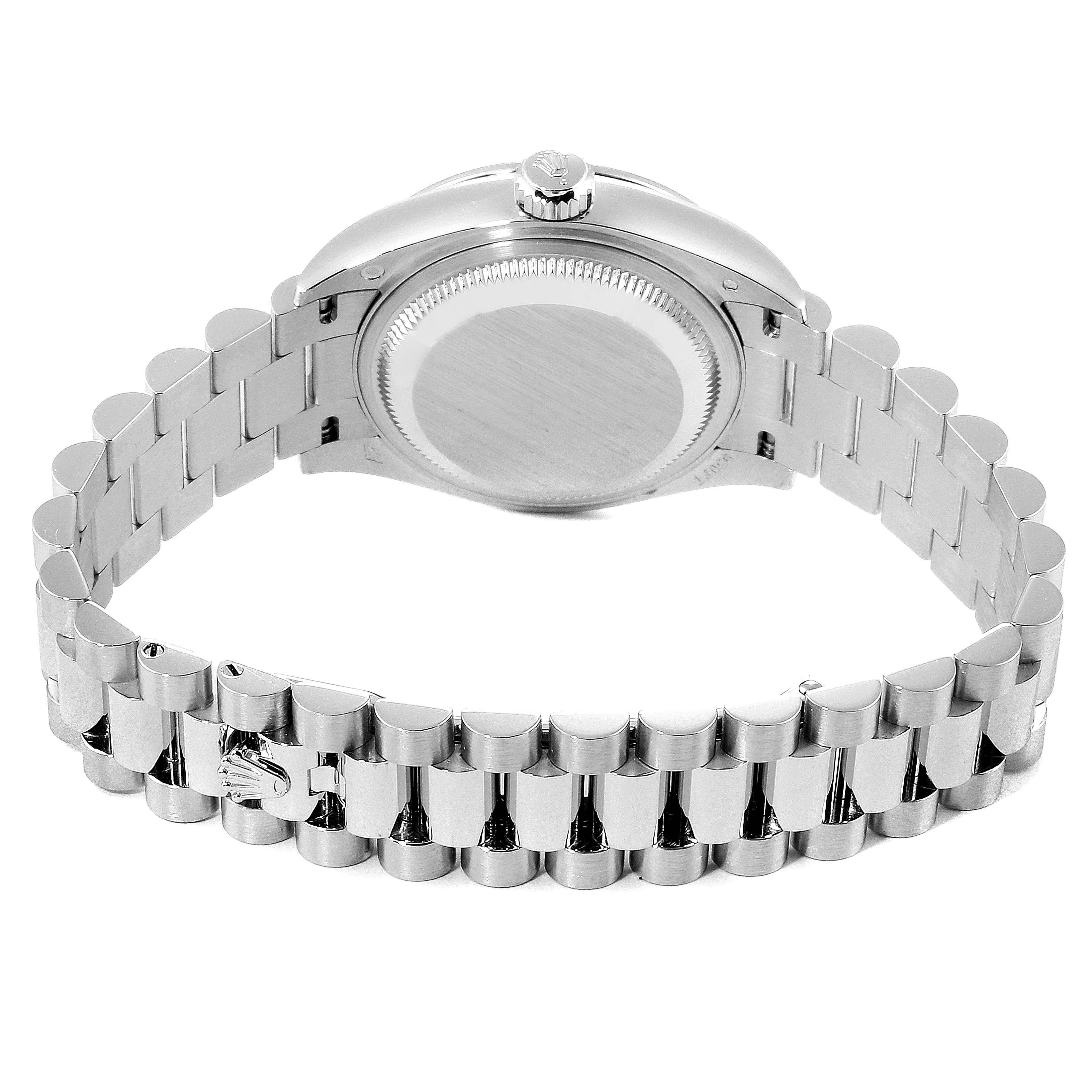 The image shows the back and bracelet of a Rolex President 279136 Women's Platinum Blue Dial 279136 Women's Platinum Blue Dial model watch, captured from the rear angle.