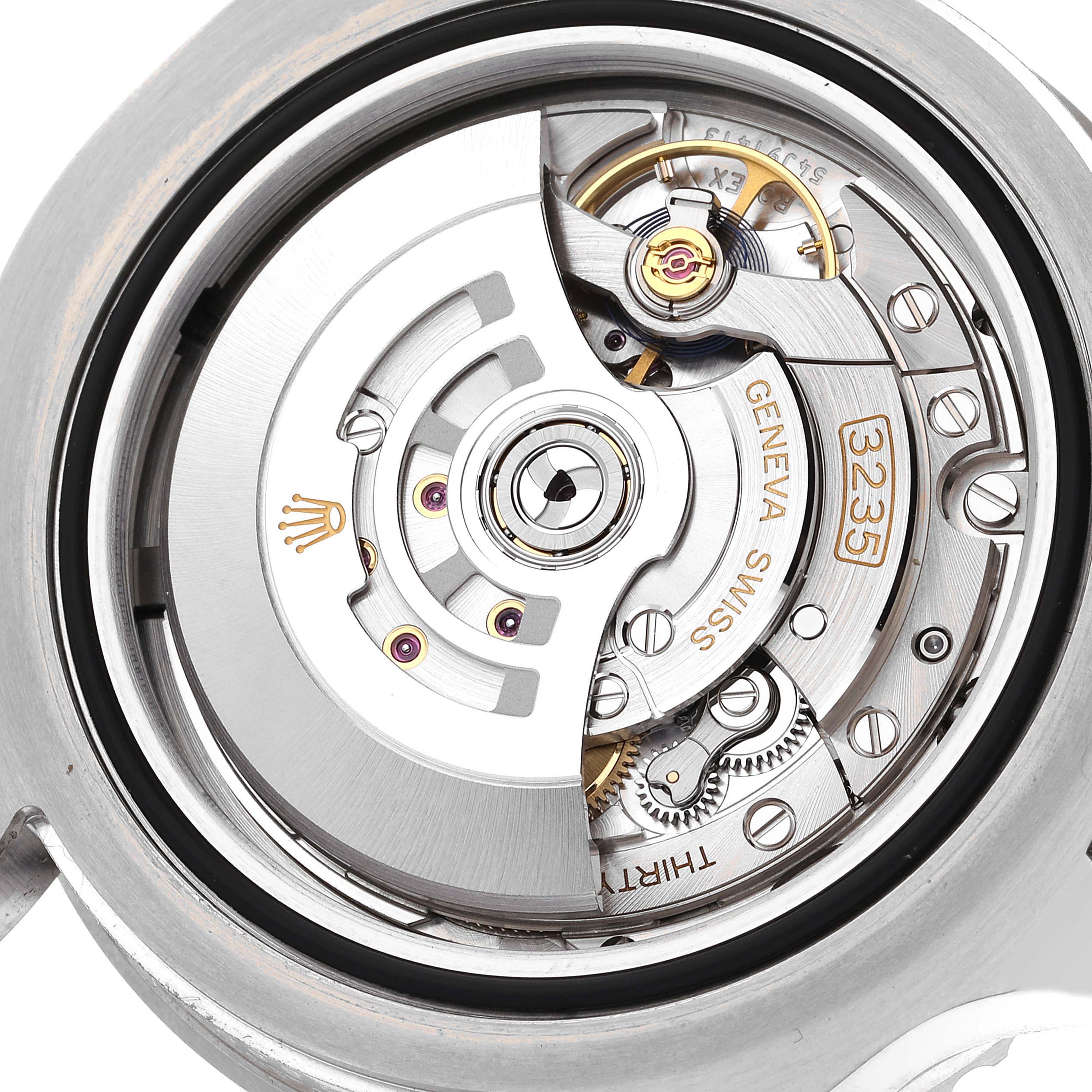 This image shows the movement mechanism of the Rolex Sea-Dweller 126600 Men's Stainless Steel Black Dial 126600 Men's Stainless Steel Black Dial watch, viewed from the back.