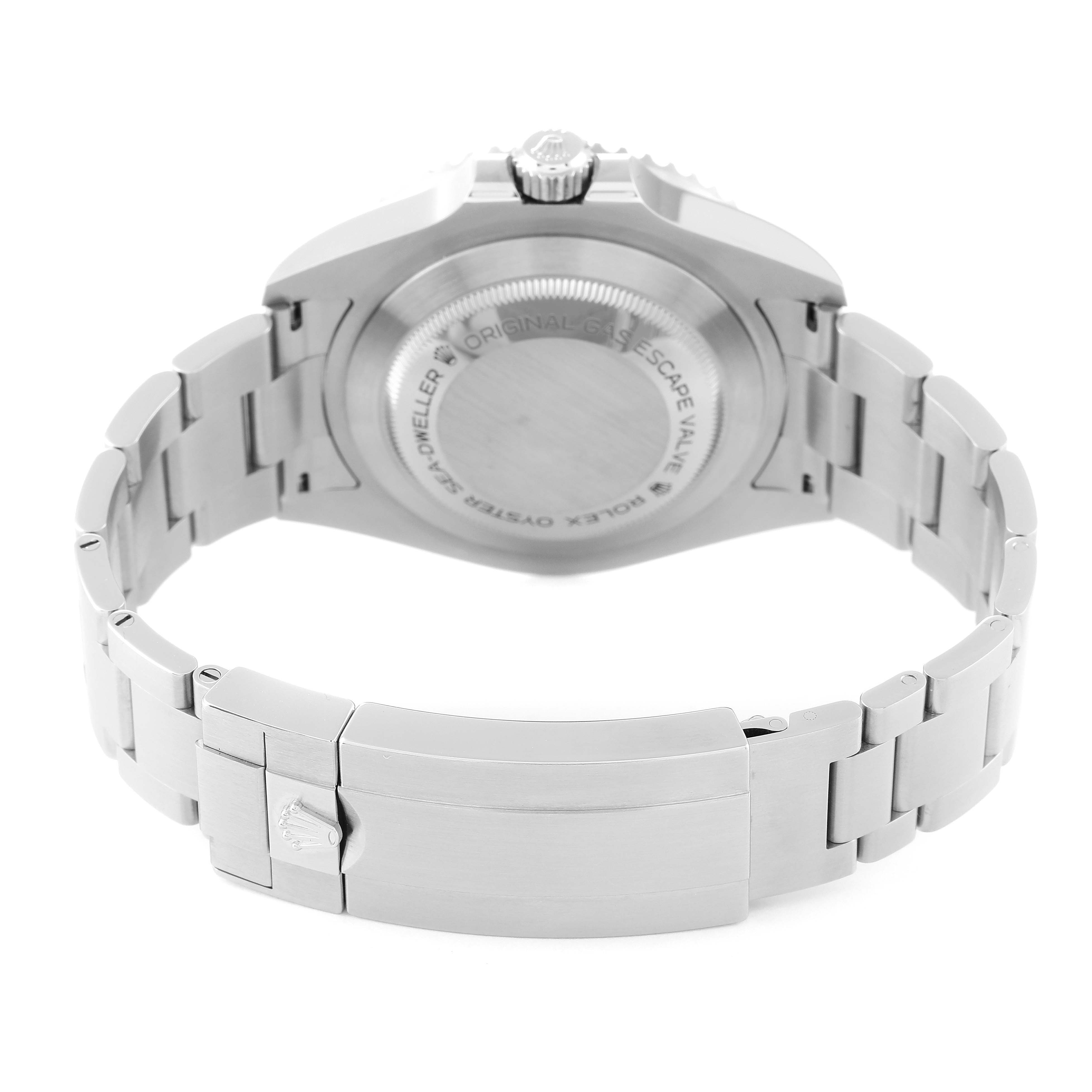 The image shows the back case and bracelet of a Rolex Sea-Dweller 126600 Men's Stainless Steel Black Dial 126600 Men's Stainless Steel Black Dial watch from a rear angle.