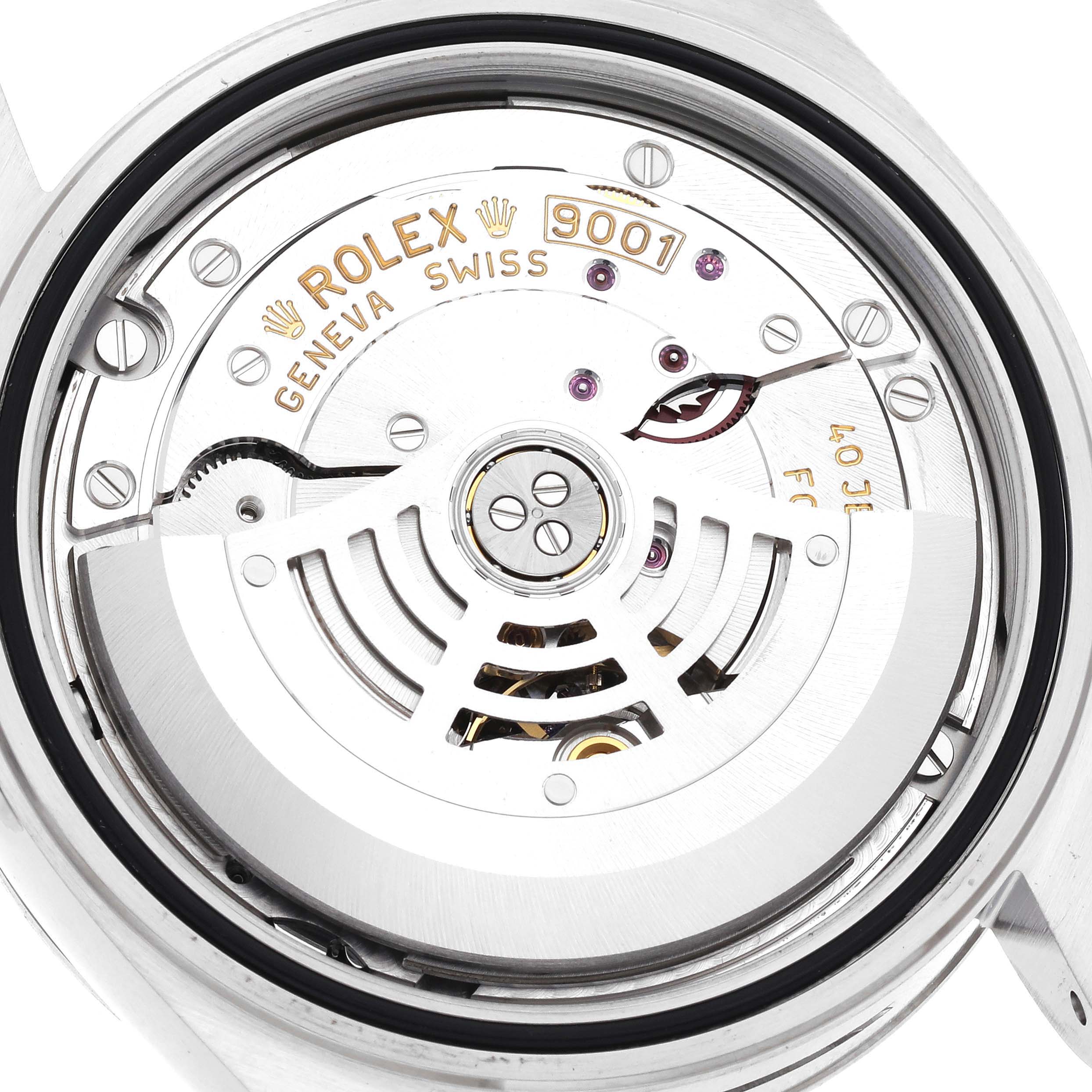 The image shows the open case back view of the Rolex Sky-Dweller 326934 Men
s Stainless Steel White Dial 326934 Men
s Stainless Steel White Dial, highlighting its intricate movement and rotor.