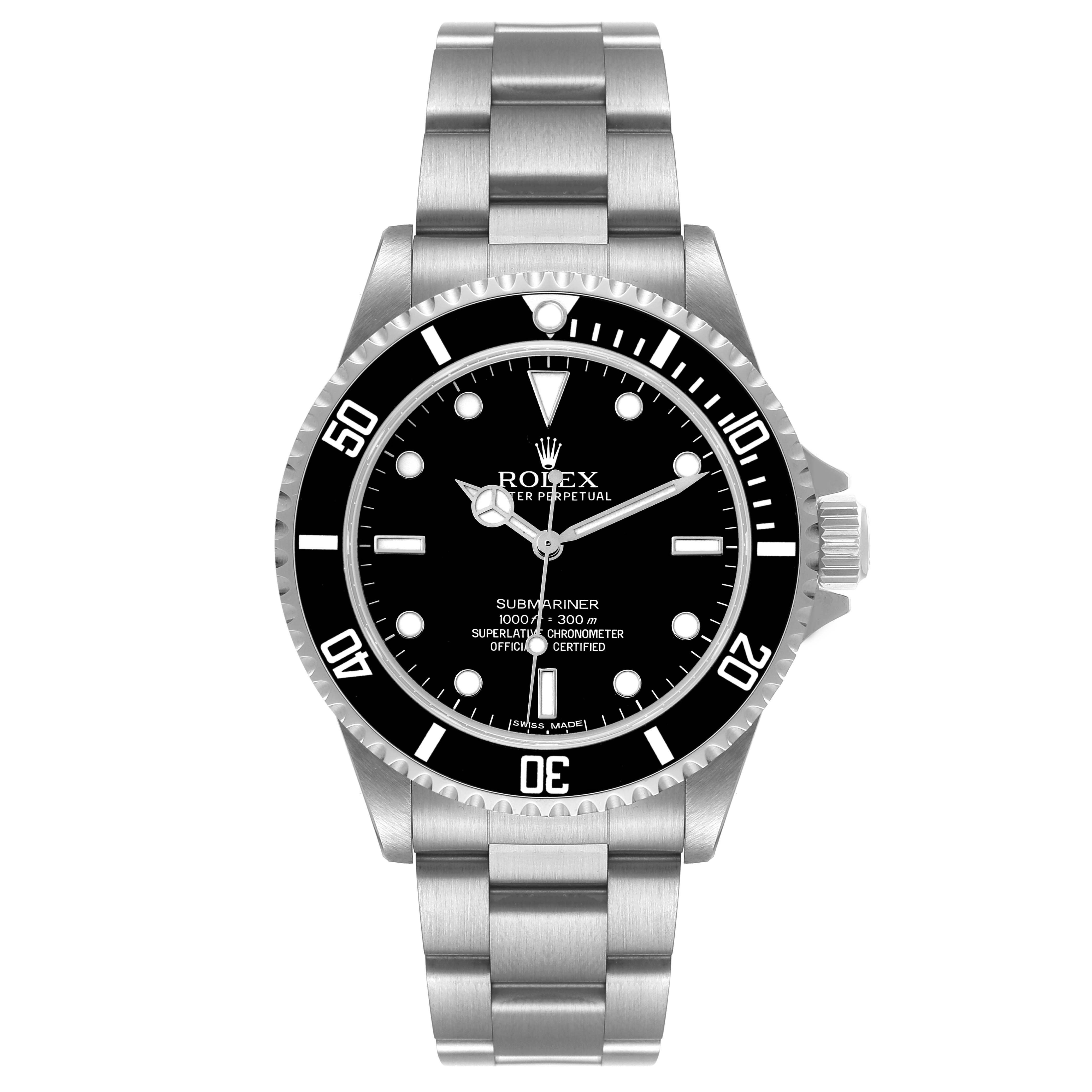 This Rolex Submariner 14060M Men's Stainless Steel Black Dial 14060M Men's Stainless Steel Black Dial watch is shown from a front view, displaying the dial, bezel, and bracelet.