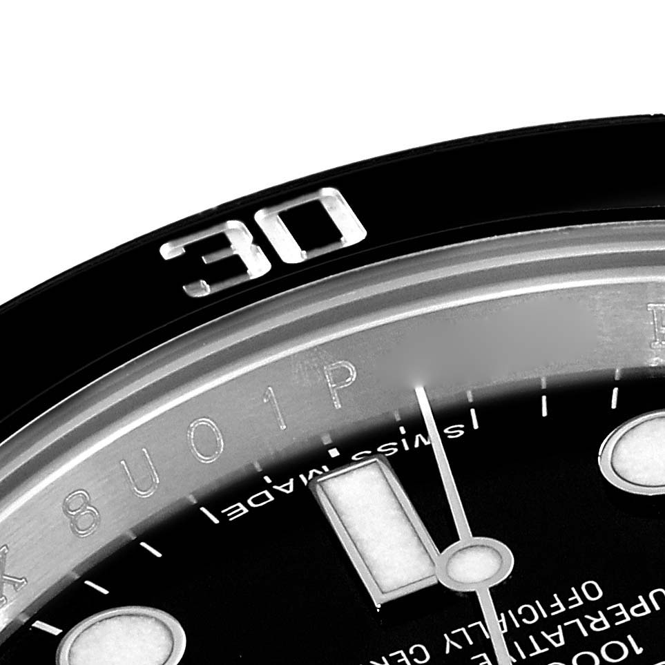 This is a close-up of the dial and bezel, showing the "30" mark on the Rolex Submariner 114060 Men
s Stainless Steel Black Dial 114060 Men
s Stainless Steel Black Dial watch.