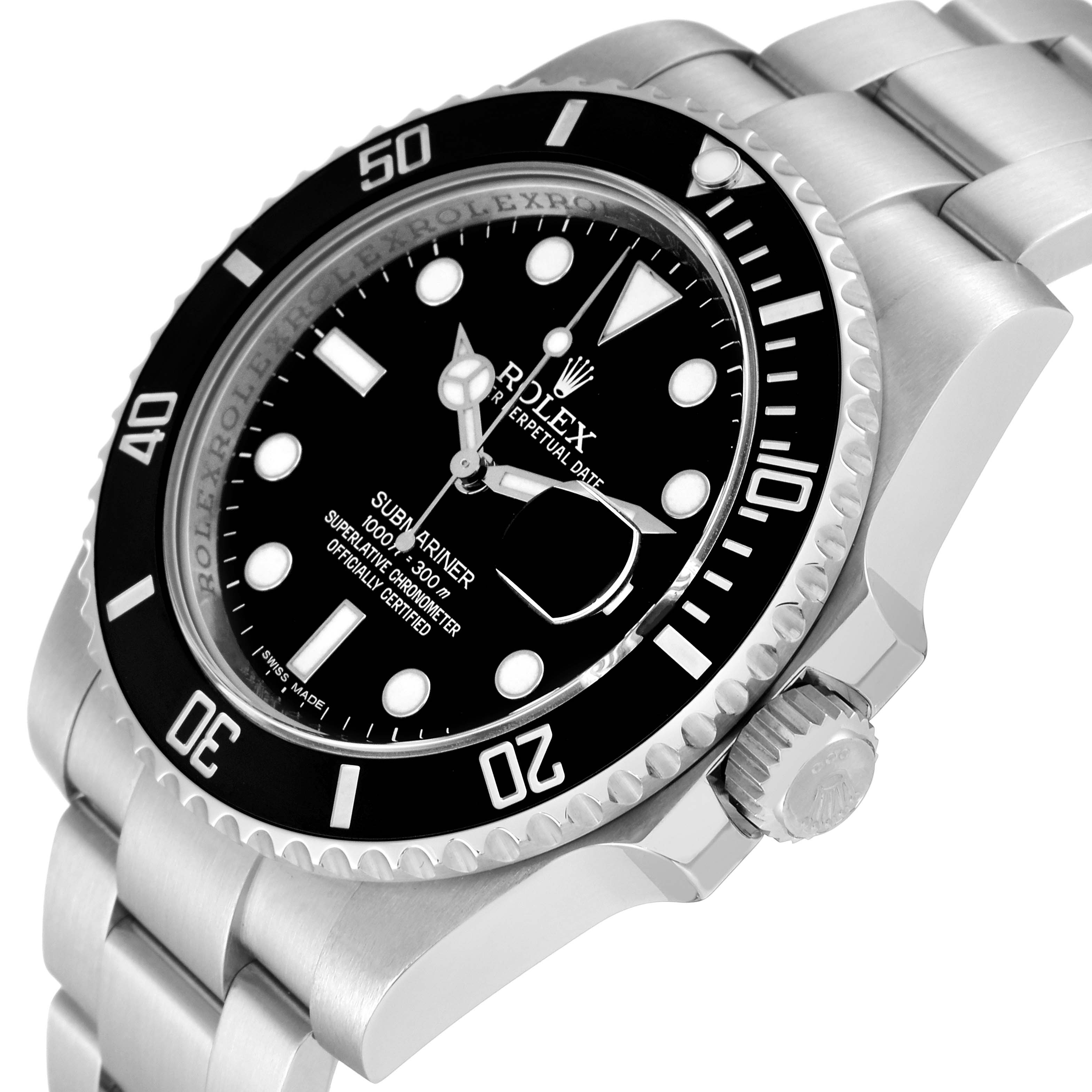 The image shows a close-up angled view of the Rolex Submariner 116610 Men's Stainless Steel Black Dial 116610 Men's Stainless Steel Black Dial, featuring the bezel, dial, crown, and part of the bracelet.