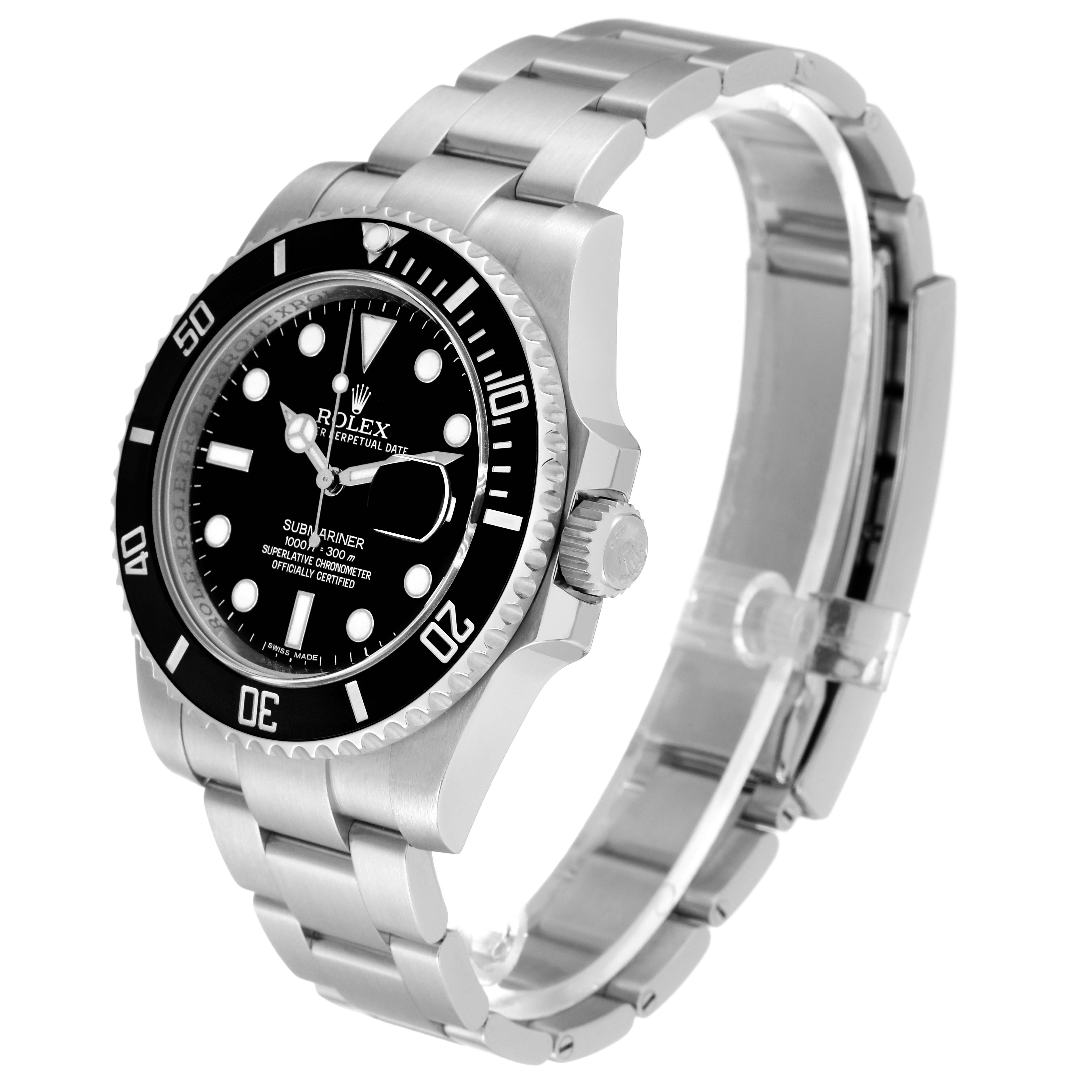 The image shows a side and partial top view of a Rolex Submariner 116610 Men's Stainless Steel Black Dial 116610 Men's Stainless Steel Black Dial watch, displaying the bezel, dial, and bracelet.
