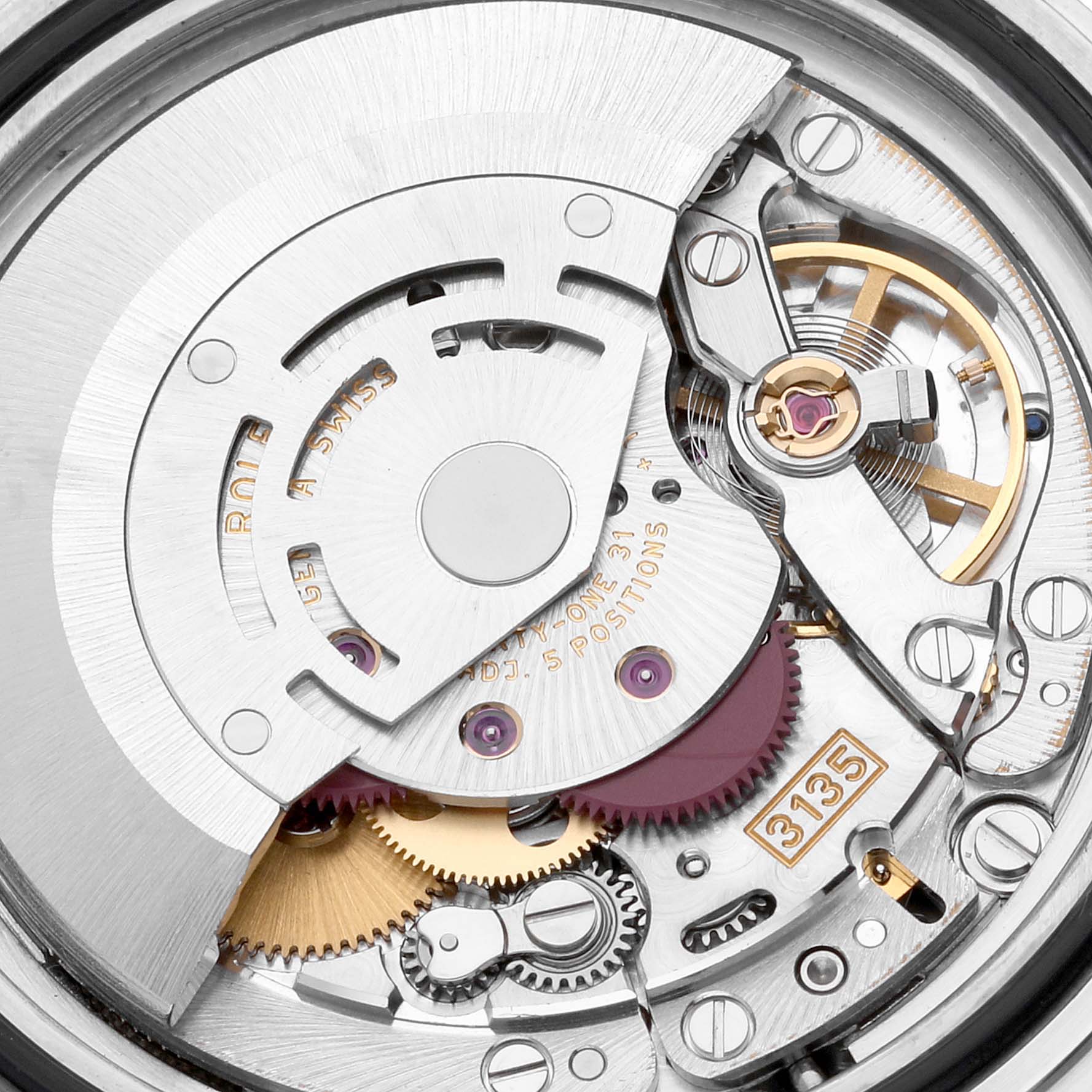 This image shows a close-up, detailed view of the movement and internal mechanism of the Rolex Submariner 16613 Men
s Steel and Gold (two tone) Black Dial 16613 Men
s Steel and Gold (two tone) Black Dial watch.