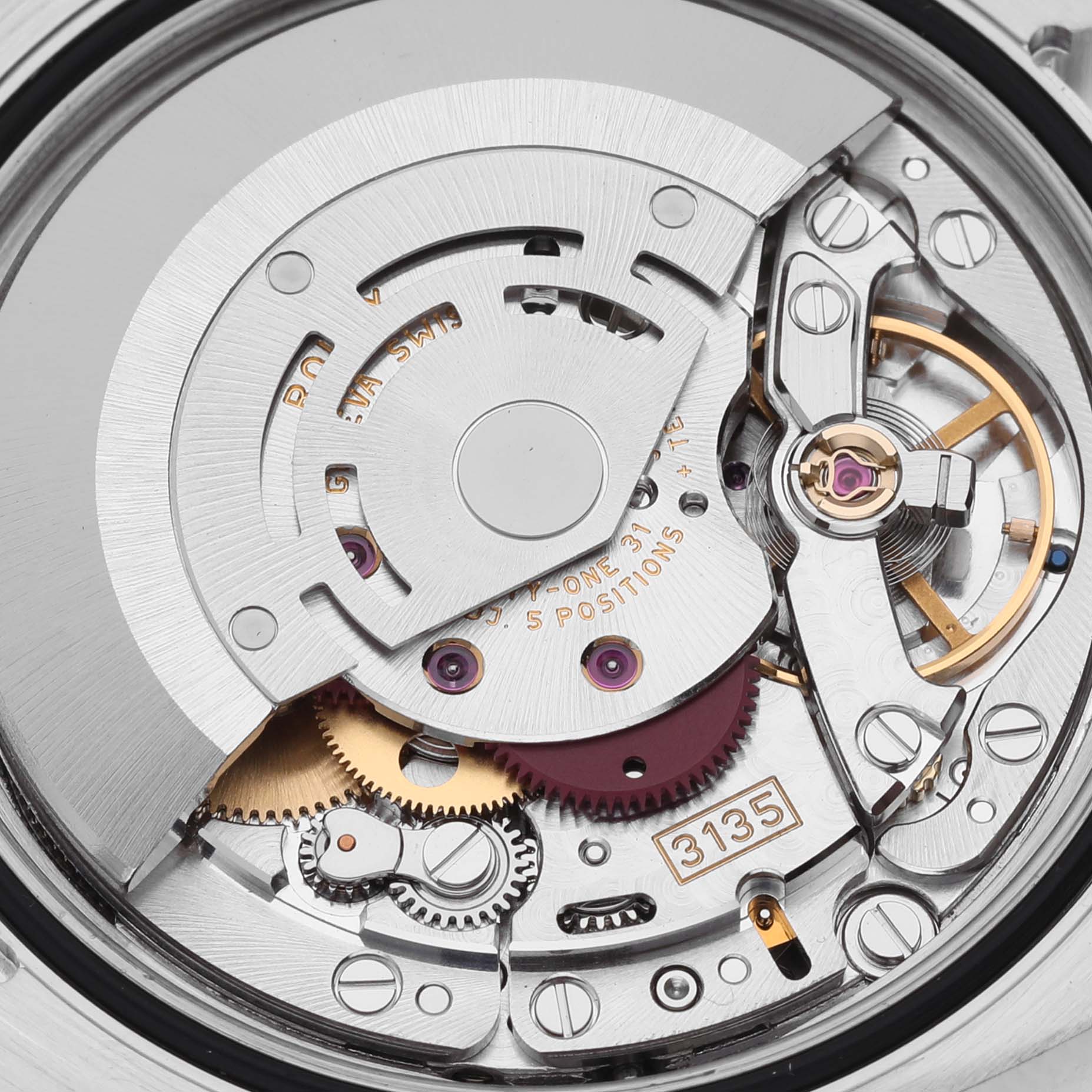 This is a close-up of the movement mechanism of the Rolex Turn-o-Graph 116263 Men
s Steel and Gold (two tone) Grey Dial 116263 Men
s Steel and Gold (two tone) Grey Dial watch model.