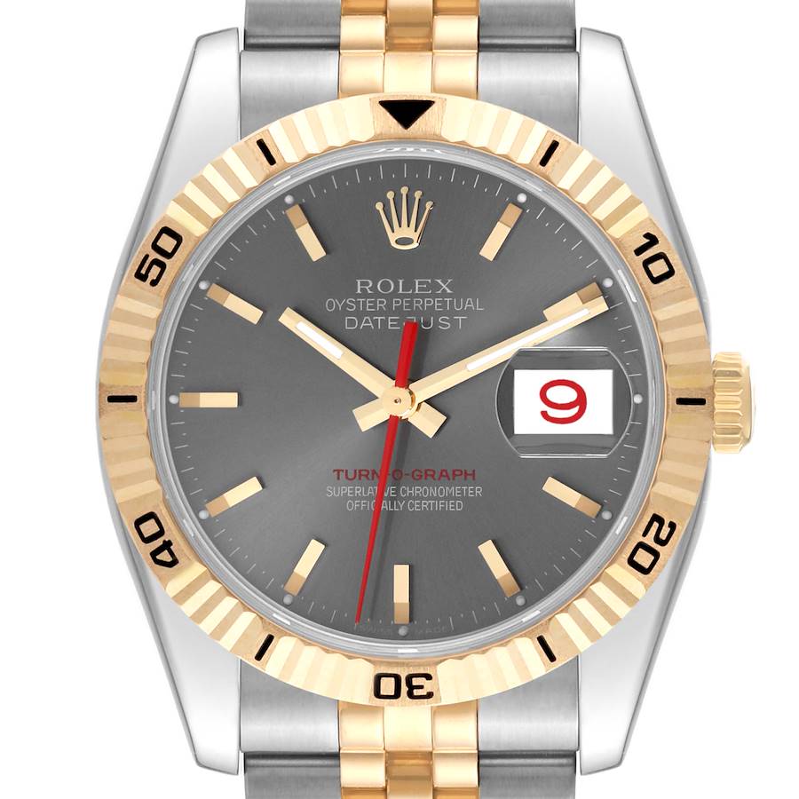 Rolex Turnograph Datejust Steel Yellow Gold Gray Dial Mens Watch 116263 SwissWatchExpo