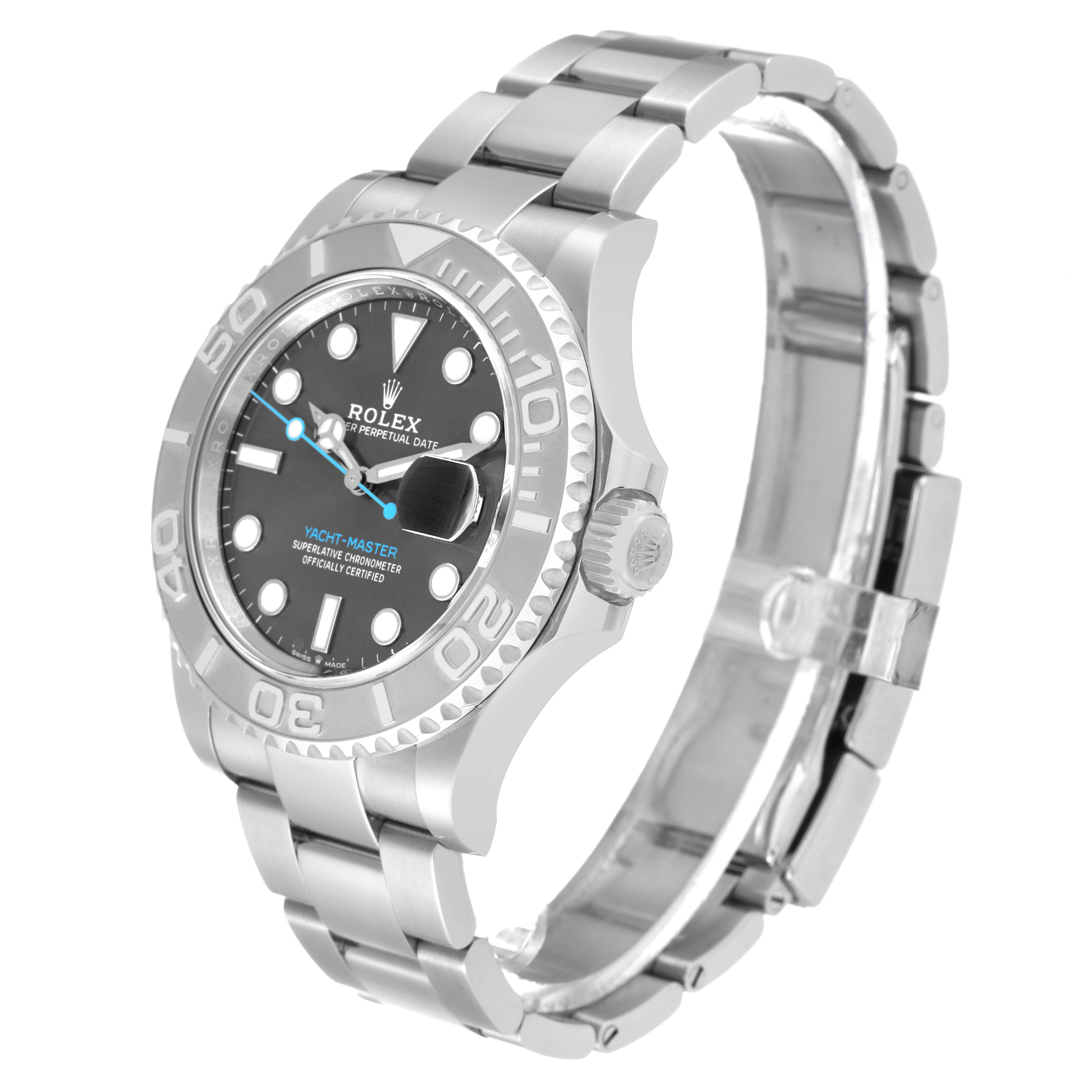 The Rolex Yacht-Master 126622 Men's Stainless Steel Silver Dial 126622 Men's Stainless Steel Silver Dial watch is shown at a three-quarter angle, highlighting the face, bezel, and bracelet.