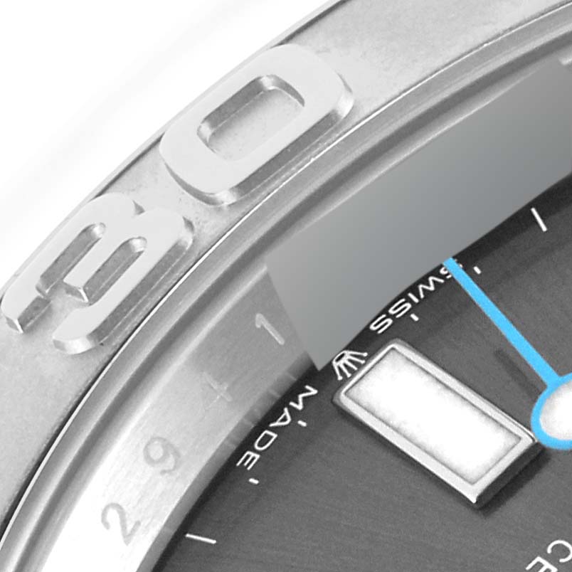 This close-up image of a Rolex Yacht-Master 126622 Men's Stainless Steel Silver Dial 126622 Men's Stainless Steel Silver Dial watch shows the bezel with the number "30" and part of the dial with the hour markers.