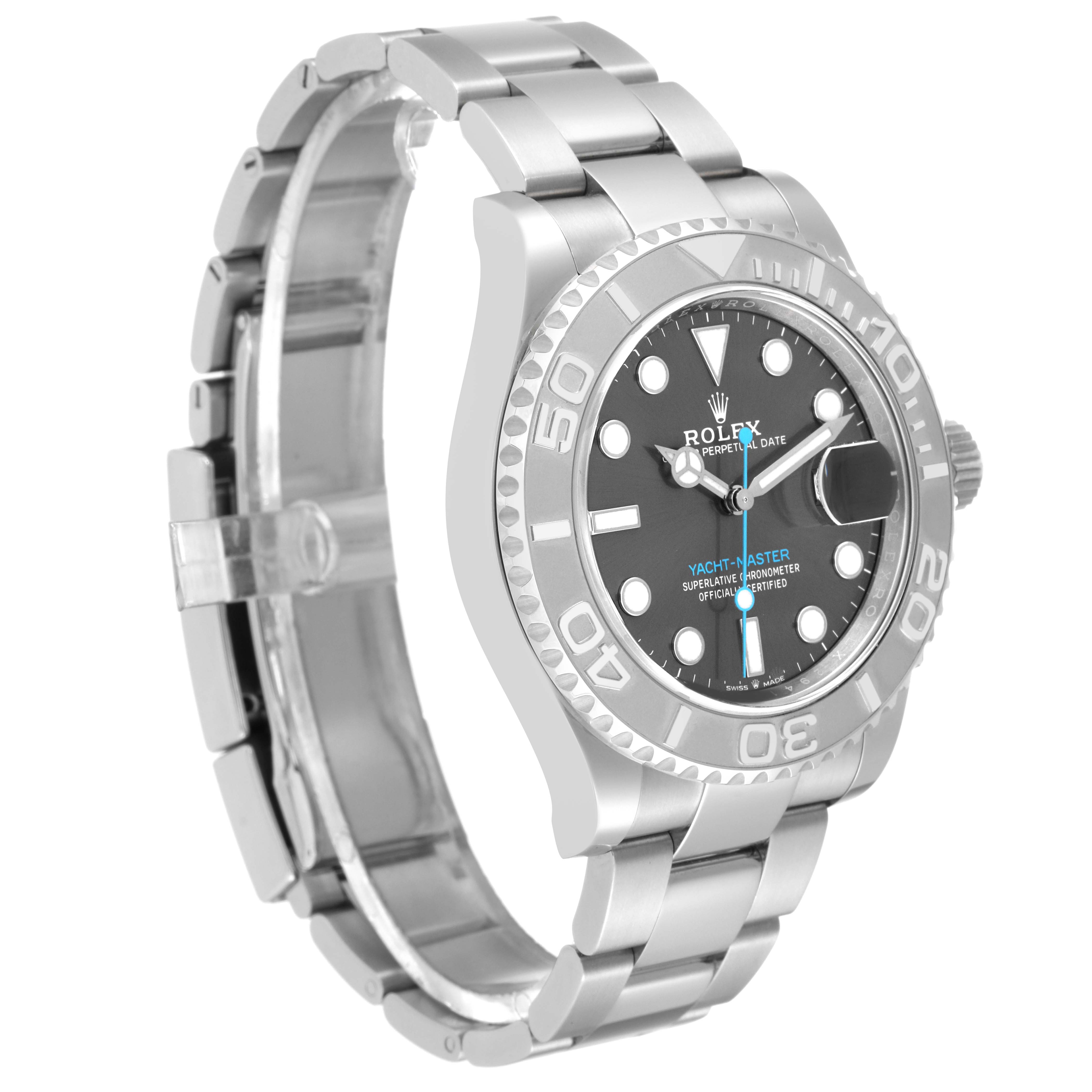 The image shows a Rolex Yacht-Master 126622 Men's Stainless Steel Silver Dial 126622 Men's Stainless Steel Silver Dial watch at an angle highlighting the face, bezel, and bracelet.
