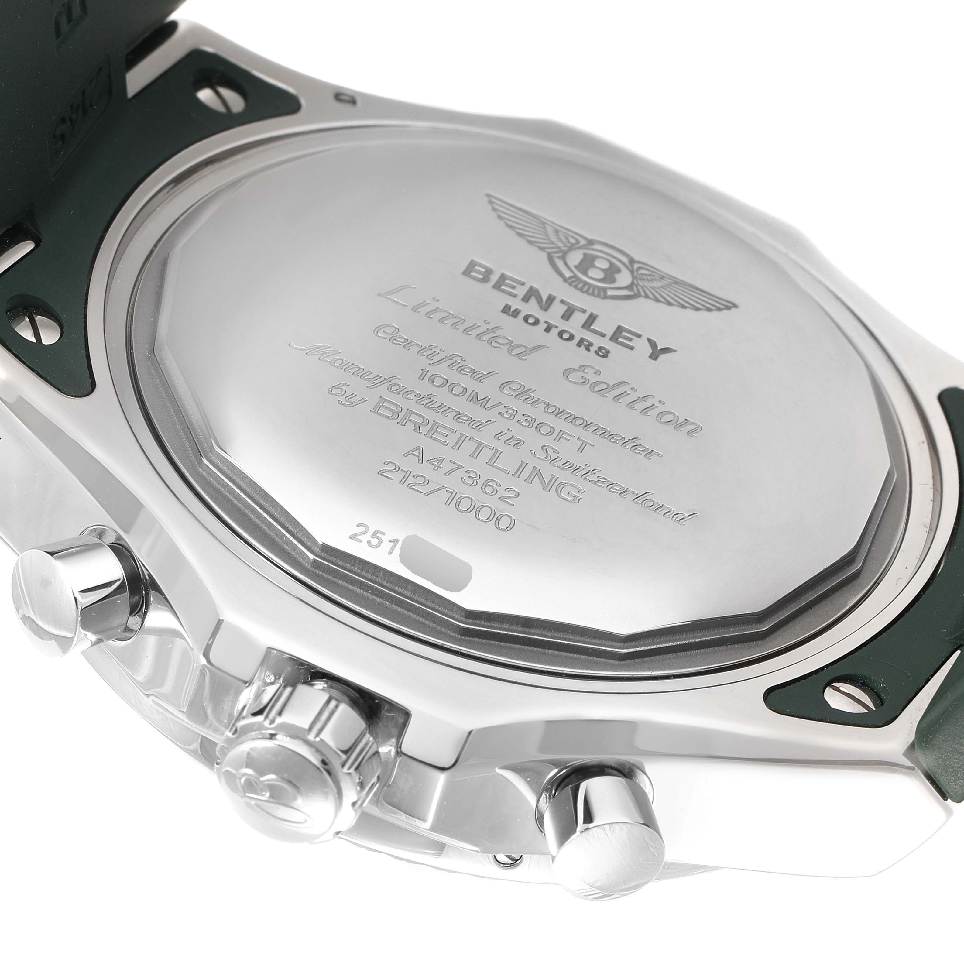 This image shows the back case and the side buttons of the Bentley model watch by Breitling.