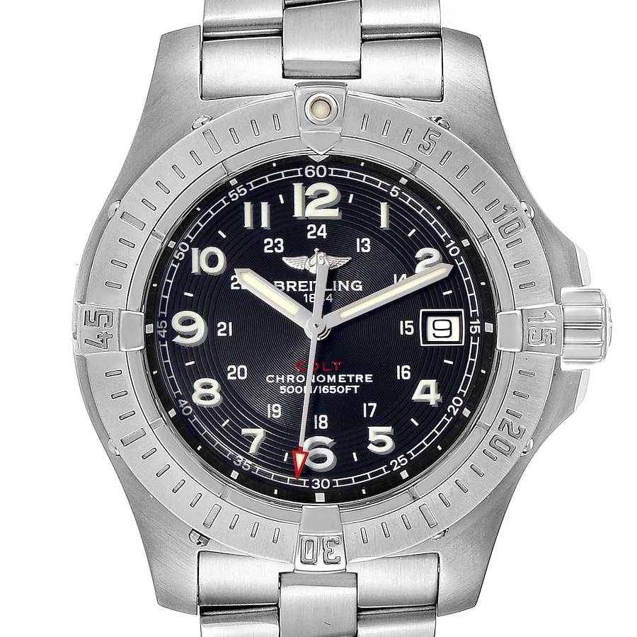 Breitling Colt Quartz Black Dial Stainless Steel Mens Watch A74380 Box Papers SwissWatchExpo