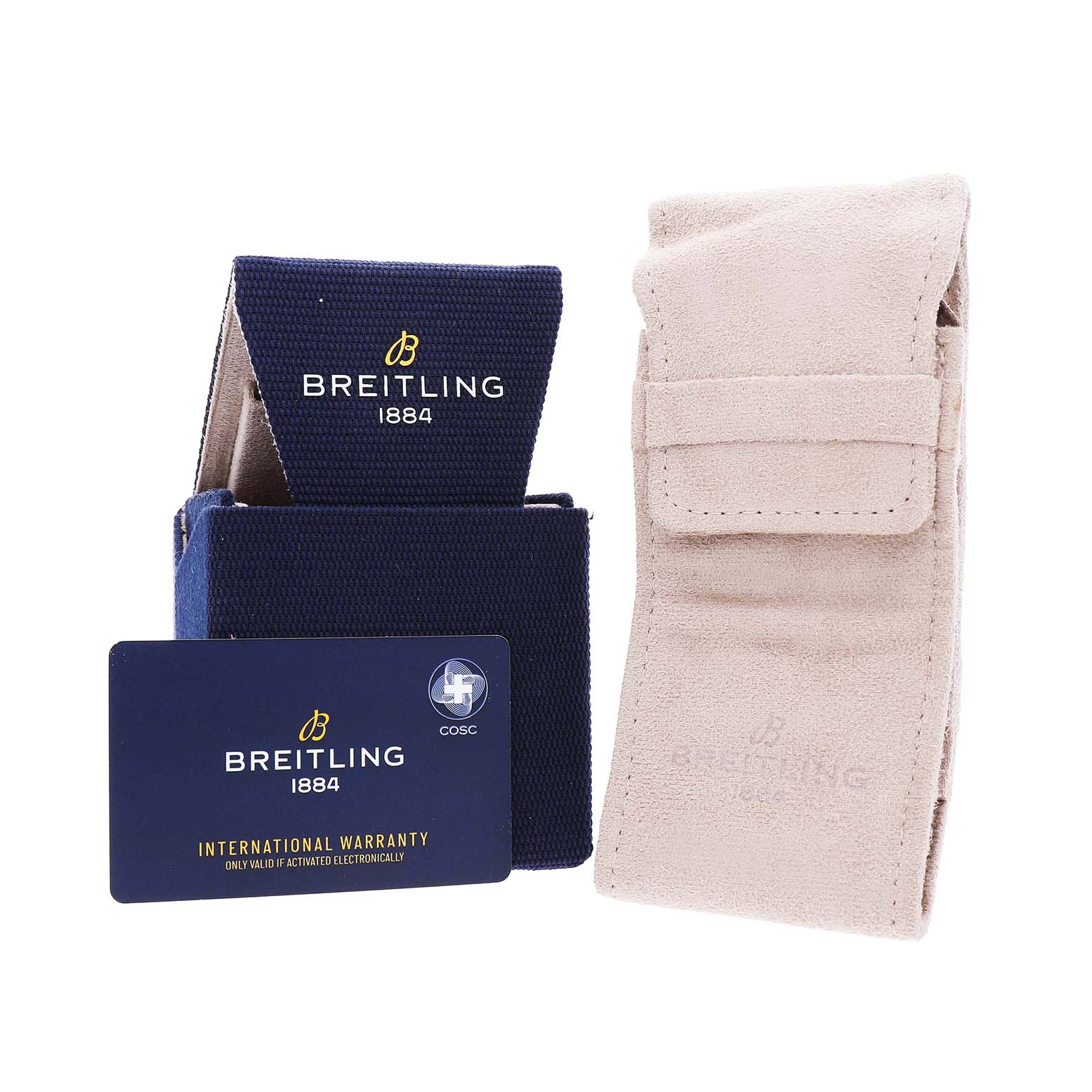 The image shows the packaging and warranty card for a Breitling U17395 Women's Stainless Steel Mother of Pearl Dial Navitimer 35 Steel Diamond Dial Ladies Watch U17395.