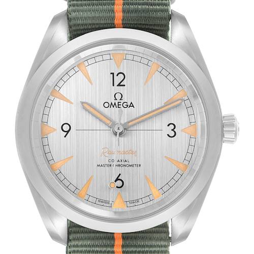 The Omega Seamaster 220.12.40.20.06.001 Men's Stainless Steel Grey Dial watch is shown from a front angle, displaying its dial, hands, and part of the strap.