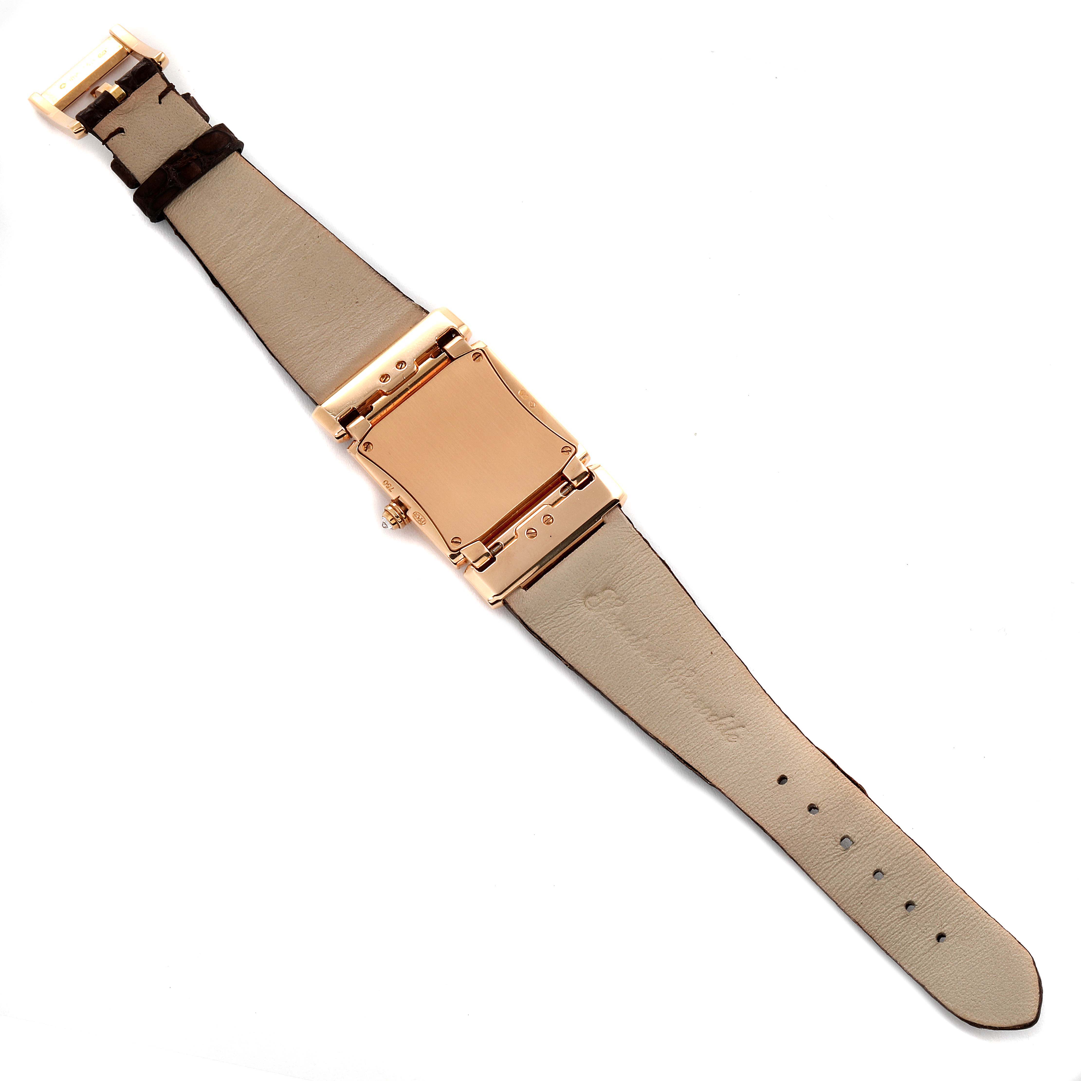 The image shows the back and strap of a Patek Philippe Twenty-4 4920R-10 Women's Rose Gold Brown Dial 4920R-10 Women's Rose Gold Brown Dial model watch.