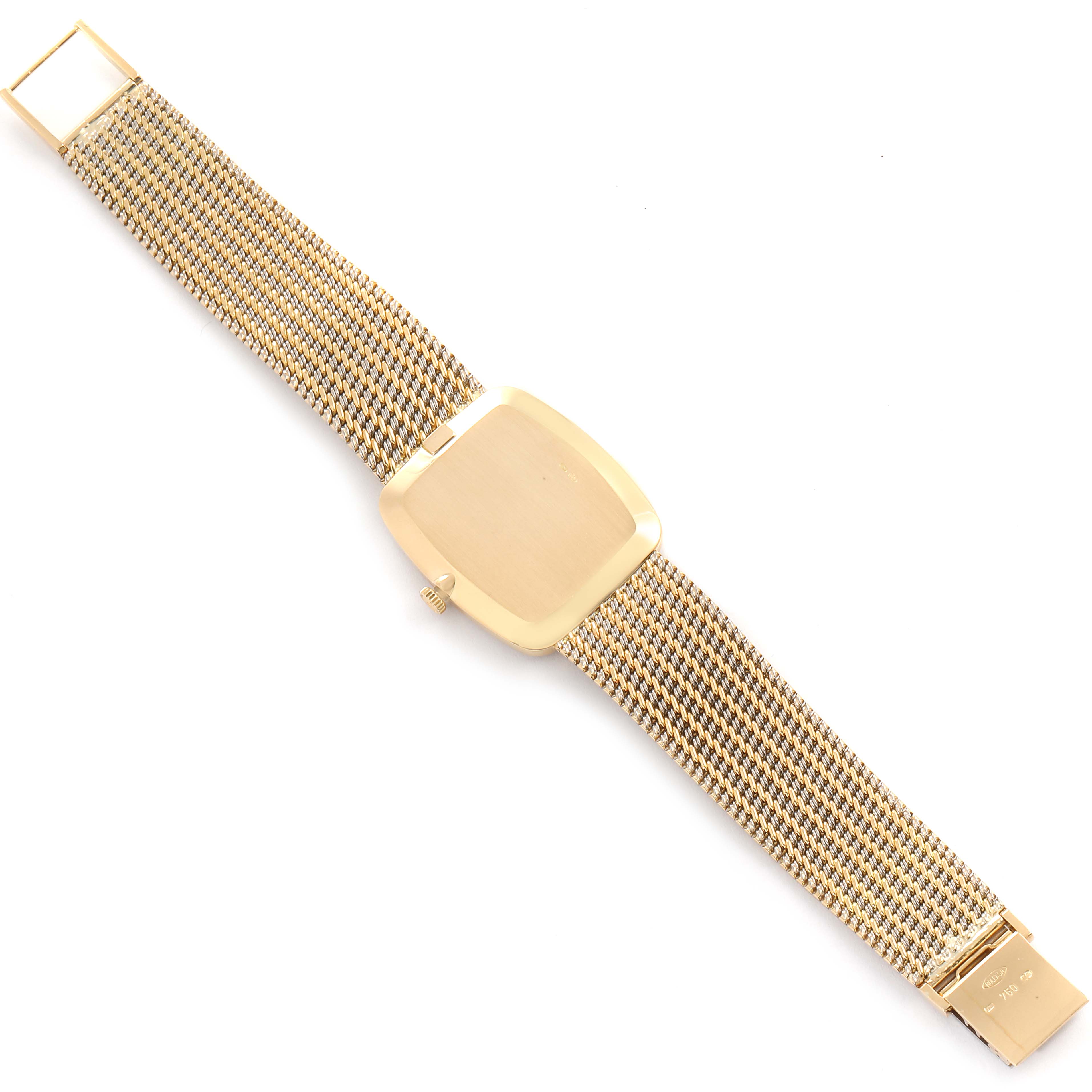 The image shows a Rolex Cellini 4340 Men's Yellow Gold Champagne Dial 4340 Men's Yellow Gold Champagne Dial watch with a gold mesh band, viewed from above.