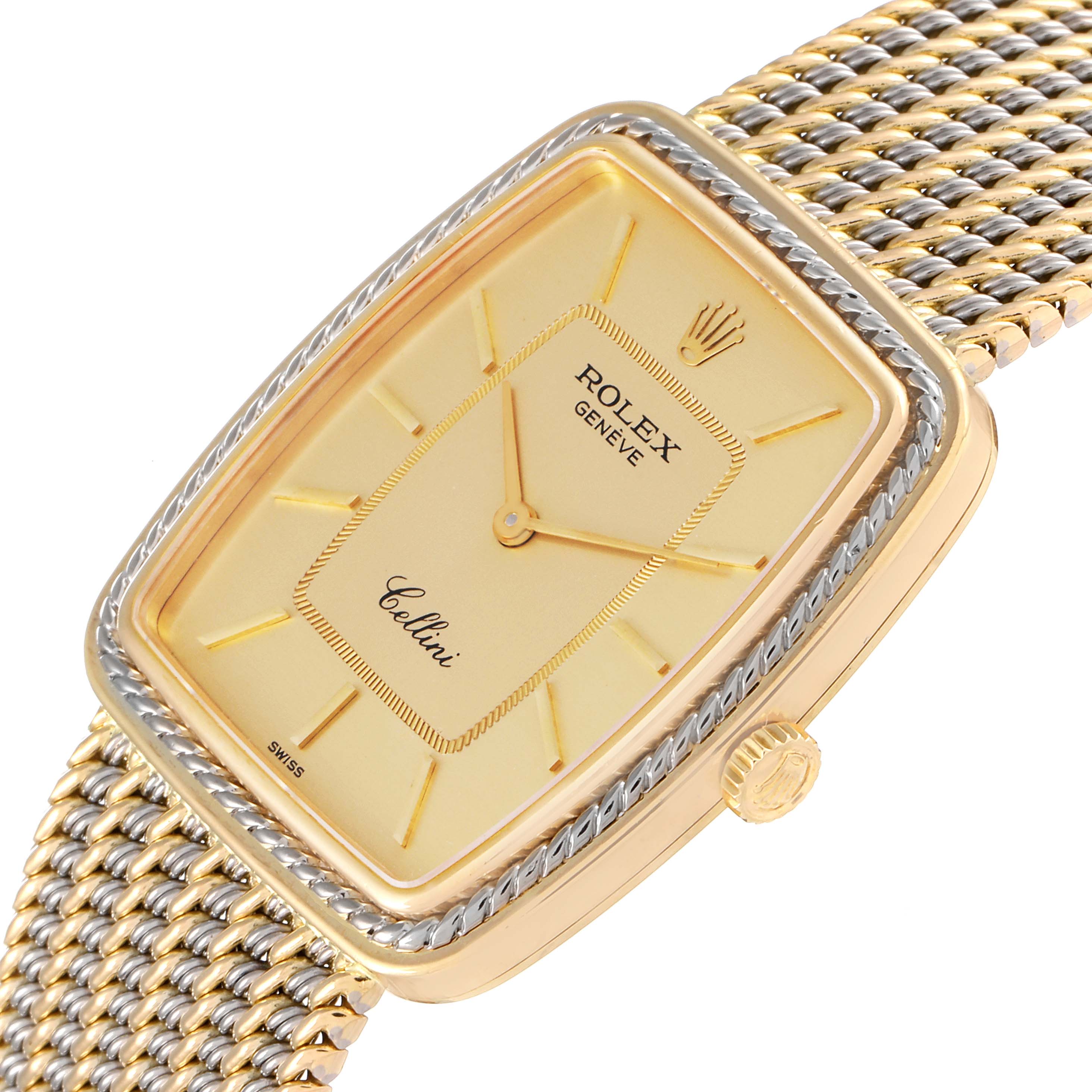 This image shows a top and slight side view of a Rolex Cellini 4340 Men's Yellow Gold Champagne Dial 4340 Men's Yellow Gold Champagne Dial watch featuring its face, bezel, crown, and part of the strap.