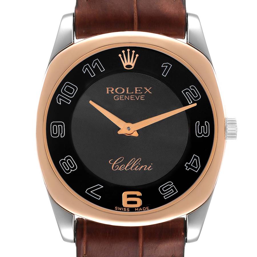 Rolex Cellini Danaos White and Rose Gold Brown Strap Mens Watch 4233 SwissWatchExpo