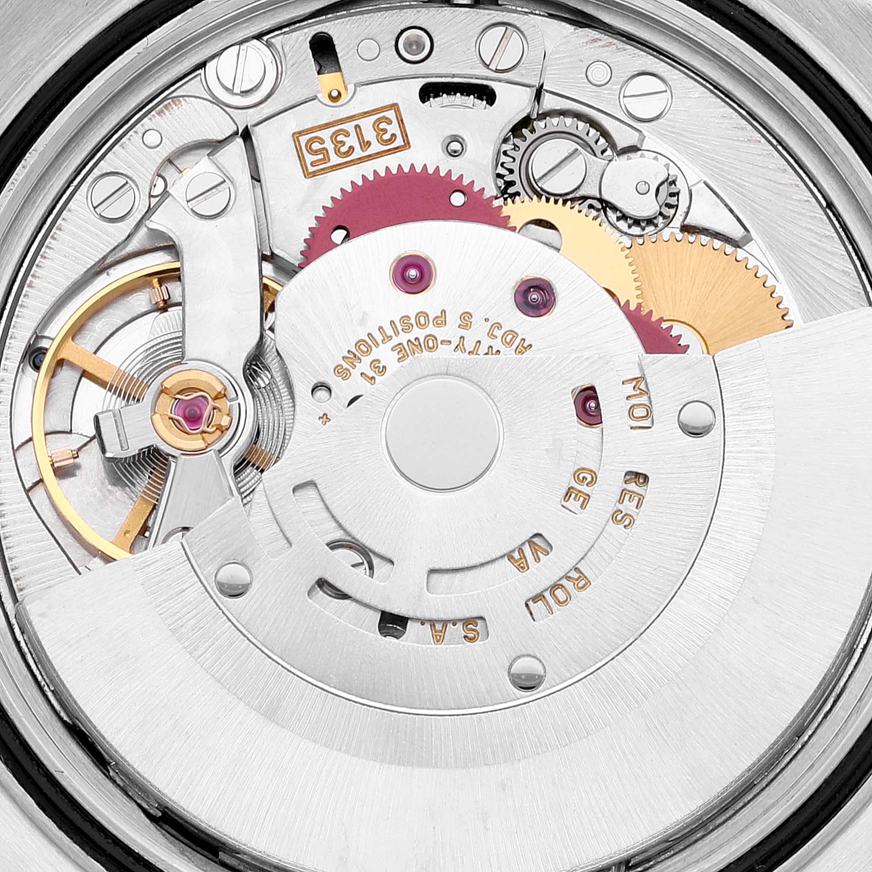 This image shows a close-up view of the internal mechanism and components of a Rolex Datejust 16200 Men's Stainless Steel Black Dial 16200 Men's Stainless Steel Black Dial watch.