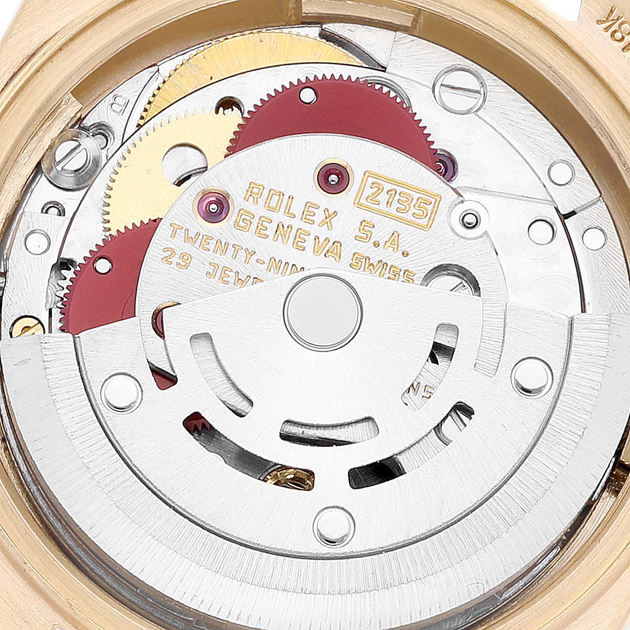This image shows the internal mechanical movement of a Rolex President 69178 Women's Yellow Gold Champagne Dial 69178 Women's Yellow Gold Champagne Dial model watch.