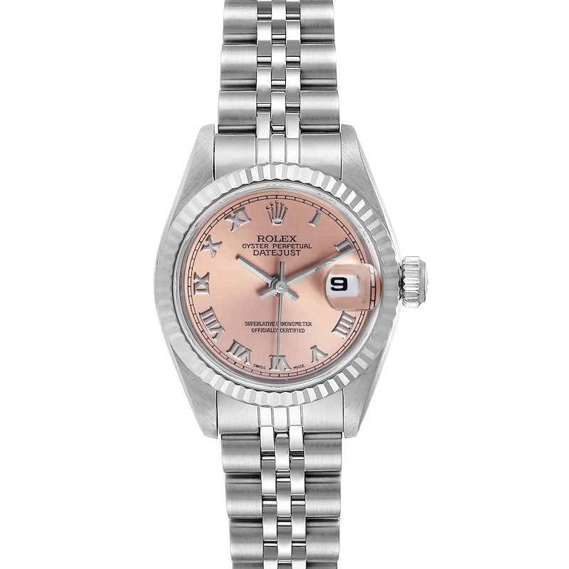 Rolex Datejust Steel White Gold Salmon Dial Ladies Watch 69174 box Papers SwissWatchExpo