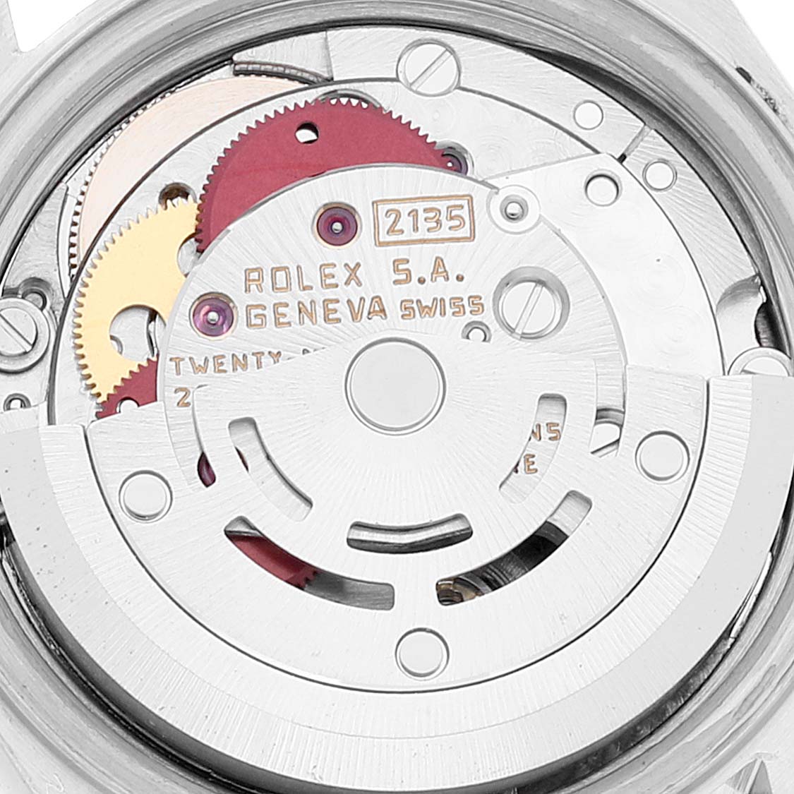 This is an internal view showing the movement mechanism of the Rolex Datejust 69173 Women's Steel and Gold (two tone) Champagne Dial 69173 Women's Steel and Gold (two tone) Champagne Dial model.