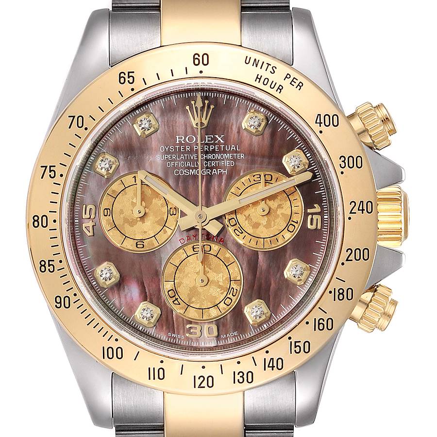 Rolex Daytona Steel Yellow Gold Mother of Pearl Diamond Mens Watch 116523 Box Card SwissWatchExpo