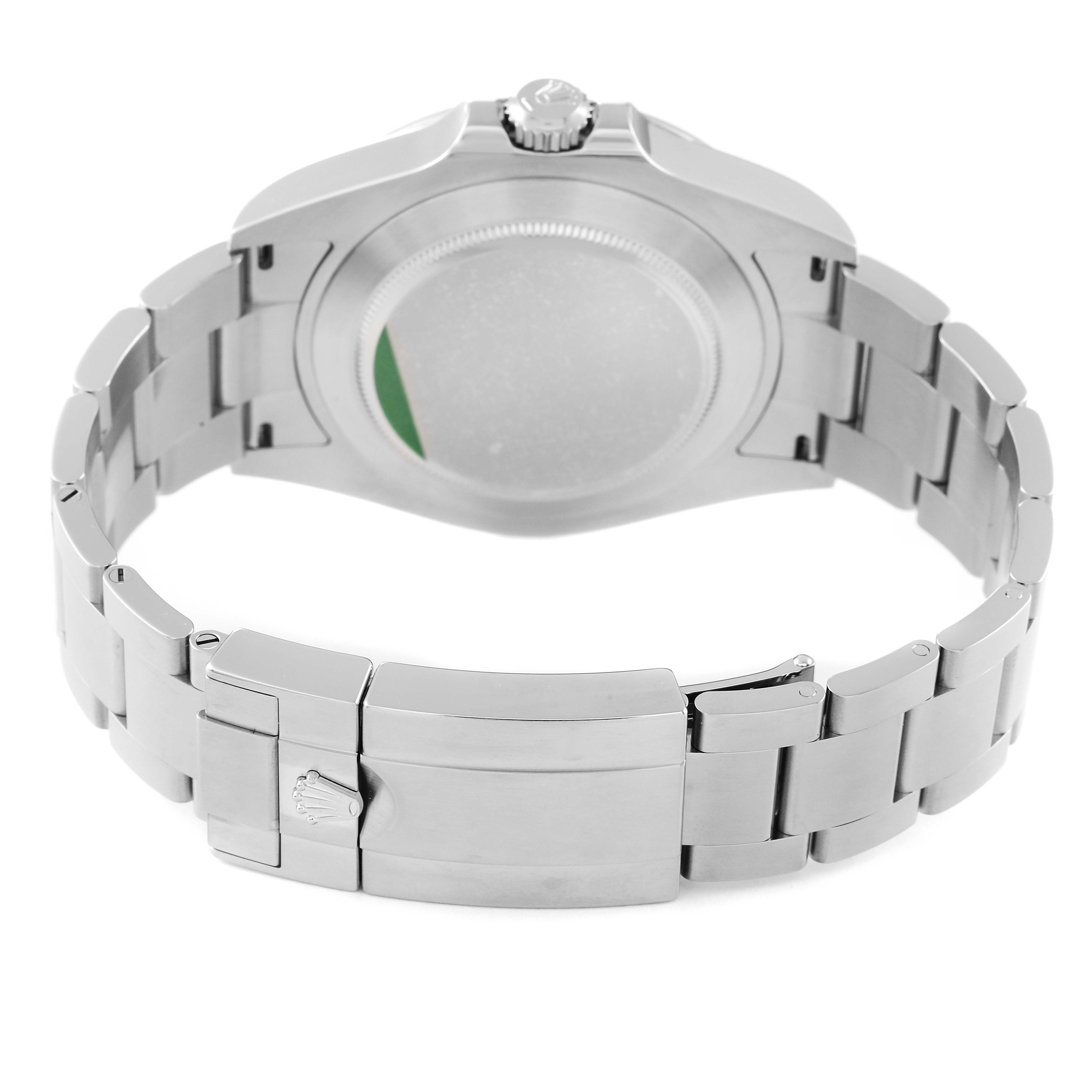 The image shows the back view of a Rolex Explorer 226570 Men's Stainless Steel Black Dial 226570 Men's Stainless Steel Black Dial watch, focusing on the case back, crown, and the bracelet with clasp.