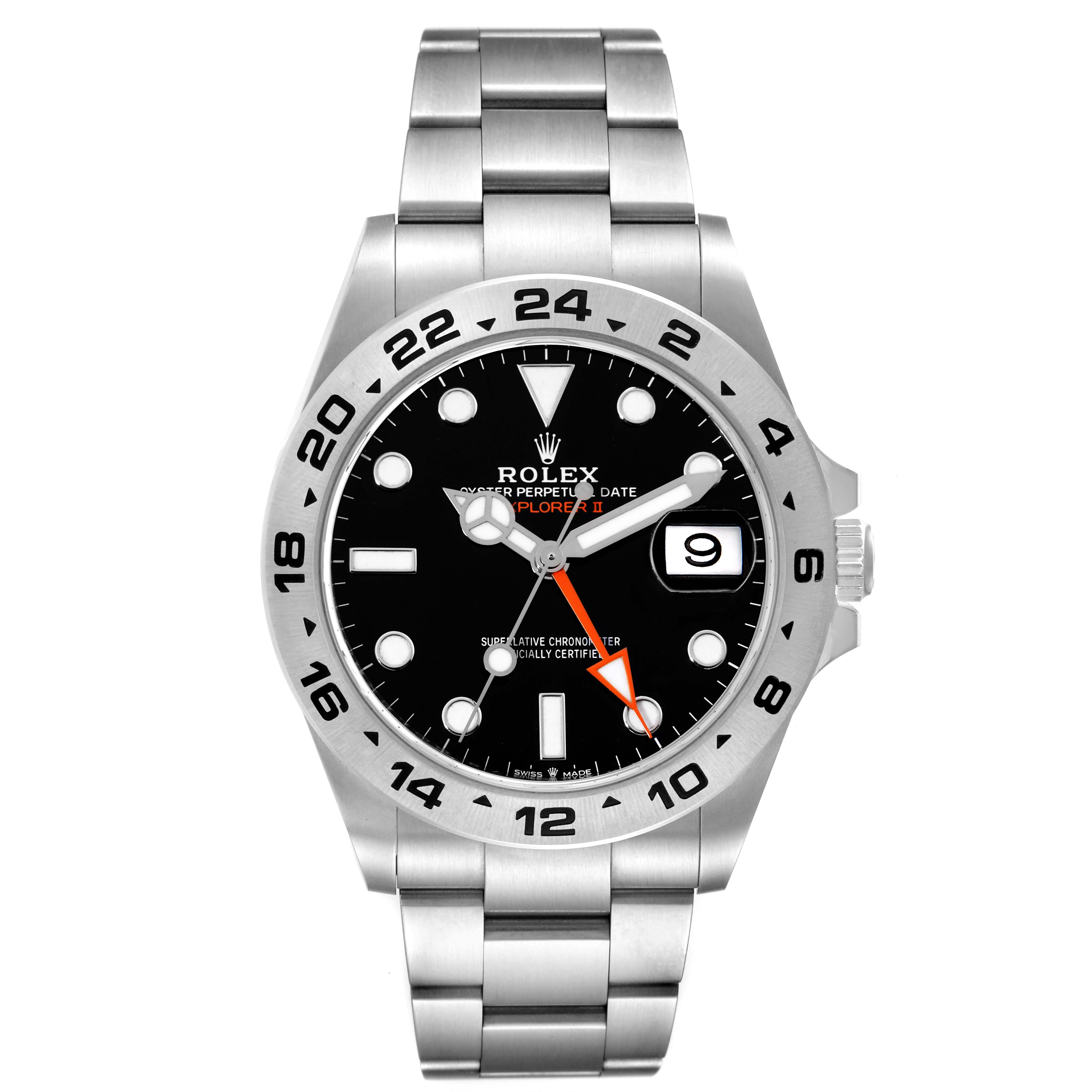 The image shows a Rolex Explorer 226570 Men's Stainless Steel Black Dial 226570 Men's Stainless Steel Black Dial watch, featuring its dial, bezel, hands, bracelet, and date window.
