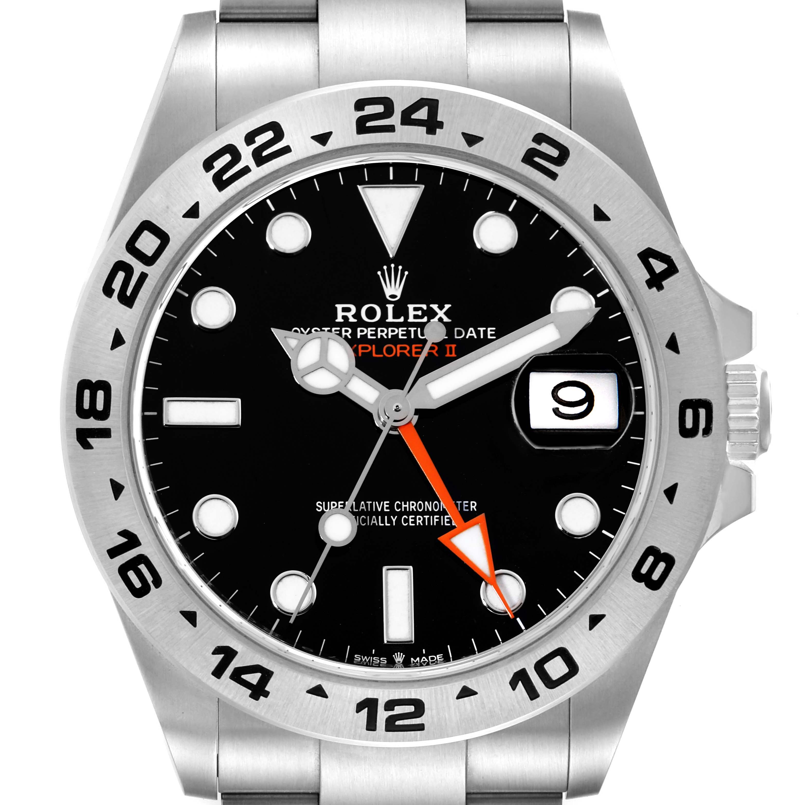 The image shows a front-on view of a Rolex Explorer 226570 Men's Stainless Steel Black Dial 226570 Men's Stainless Steel Black Dial watch, including the bezel, dial, hands, date window, and part of the bracelet.
