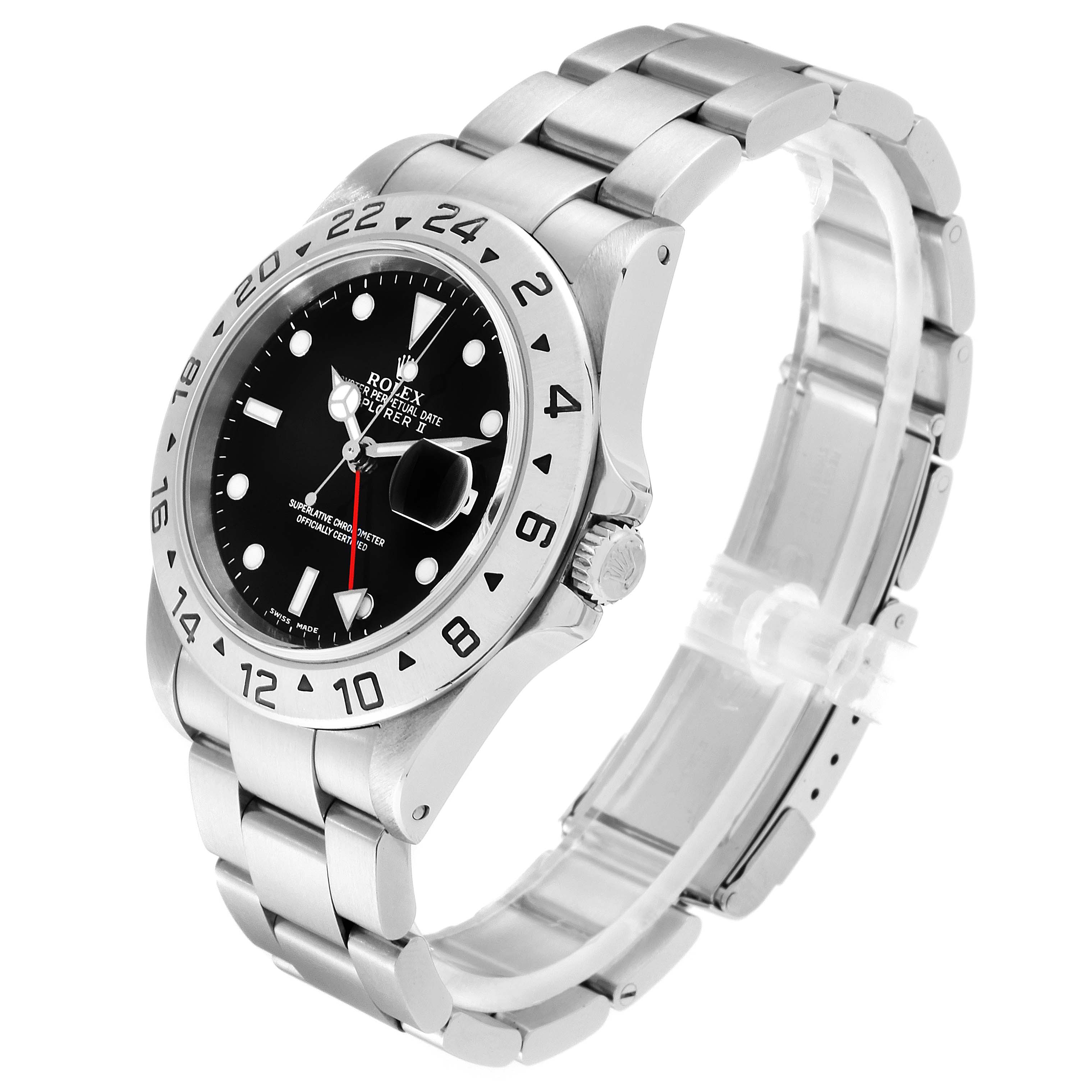 The image shows a side and angled view of a Rolex Explorer 16570 Men
s Stainless Steel Black Dial 16570 Men
s Stainless Steel Black Dial model watch, highlighting its dial, bezel, and bracelet.