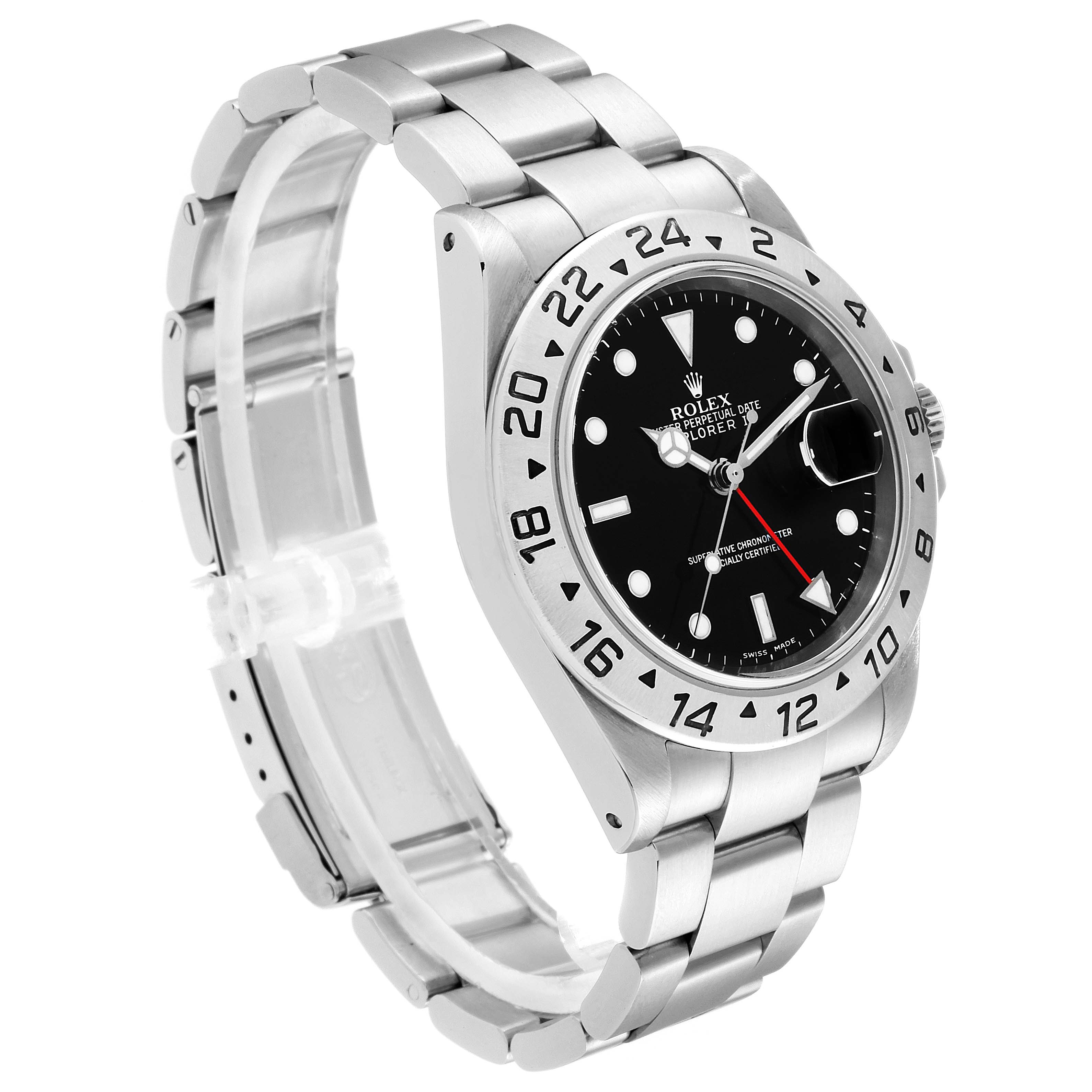 The image shows a side angle of the Rolex Explorer 16570 Men
s Stainless Steel Black Dial 16570 Men
s Stainless Steel Black Dial watch, displaying the dial, bezel, and bracelet.