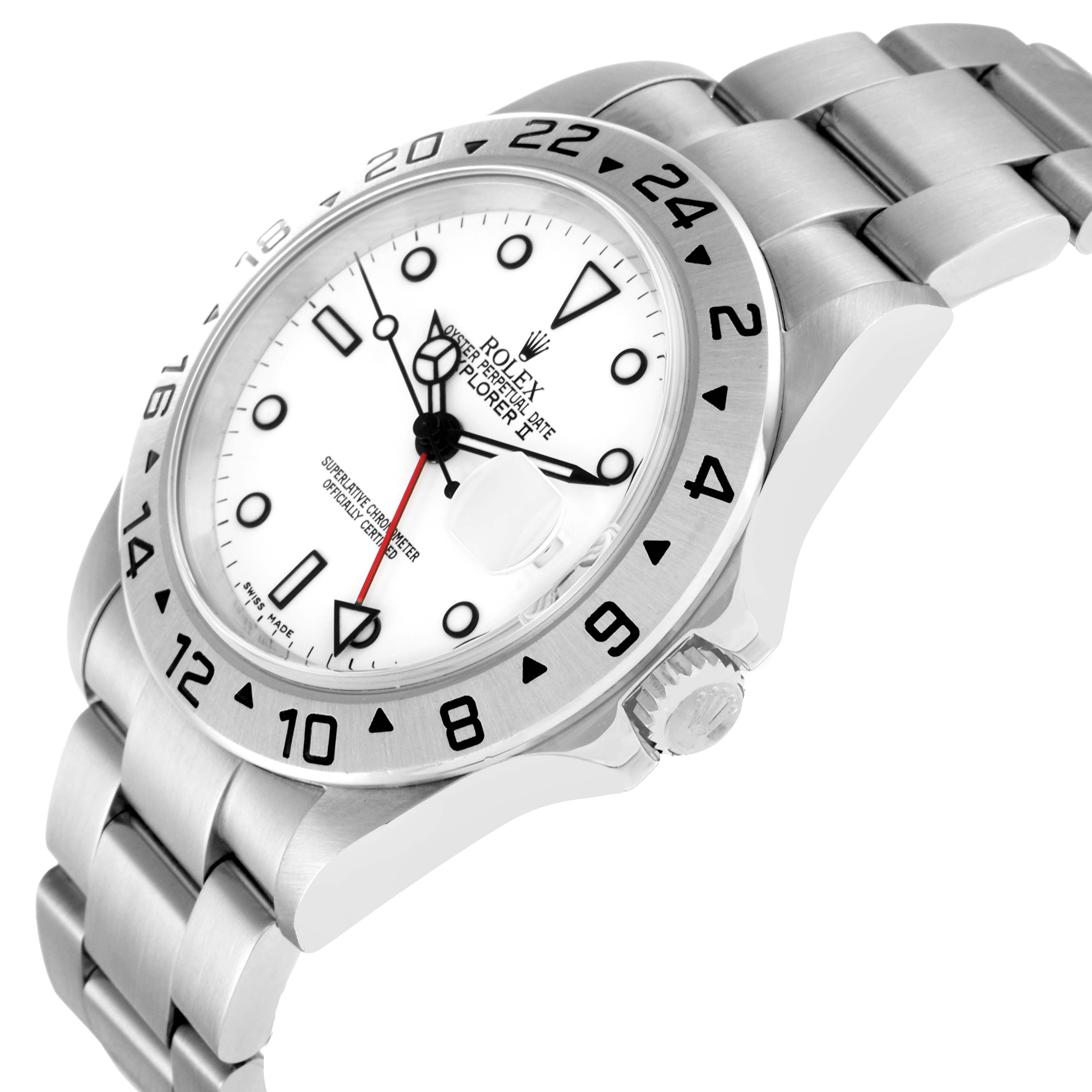The Rolex Explorer 16570 Men
s Stainless Steel White Dial watch is shown at a three-quarter angle highlighting the face, bezel, and part of the bracelet.