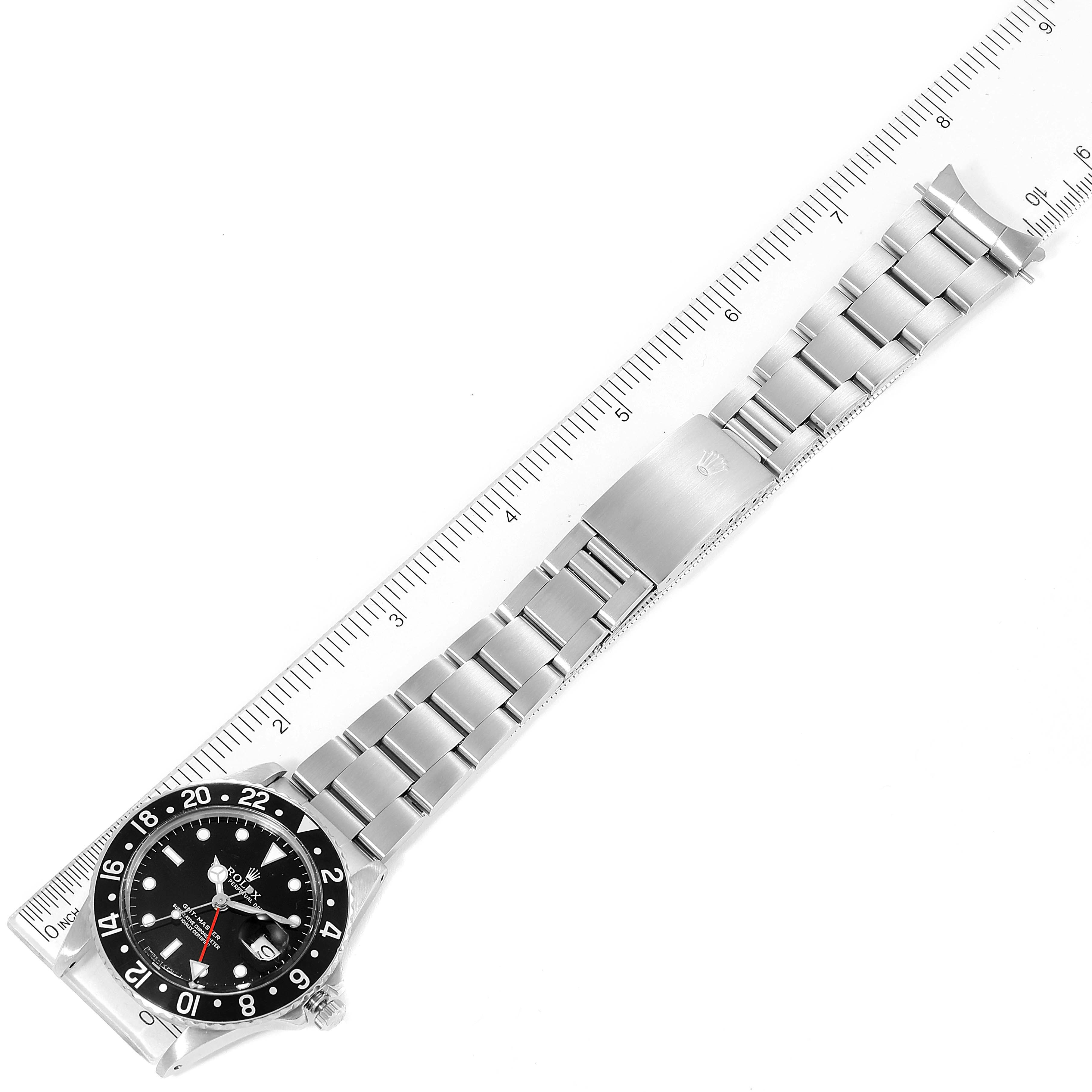 The Rolex Vintage Collection 16750 Men's Stainless Steel Black Dial 16750 Men's Stainless Steel Black Dial watch is shown lying flat with its face and full metal band visible.