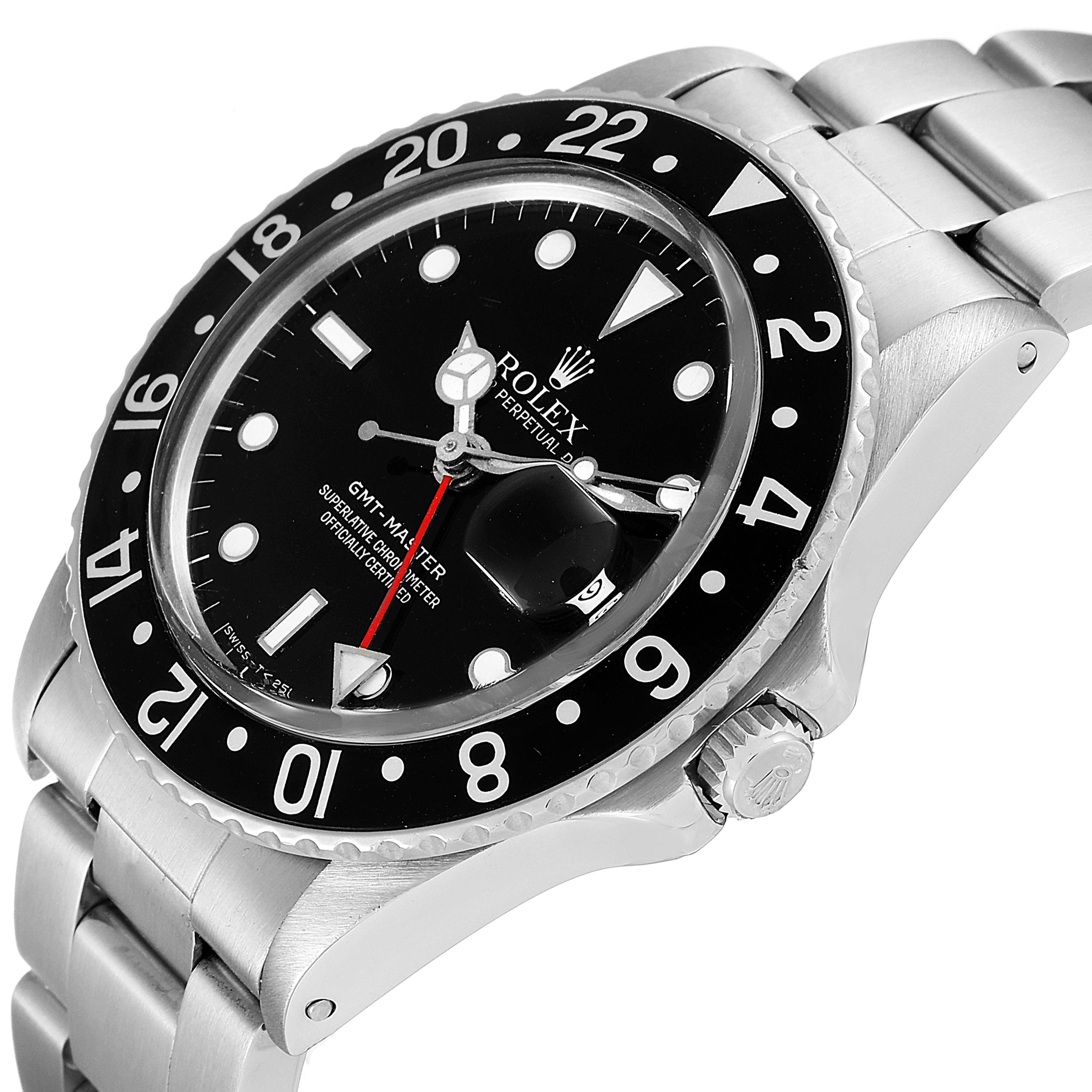 The image shows a side-angle view of the Rolex GMT-Master Vintage Collection watch, highlighting the dial, bezel, and bracelet.