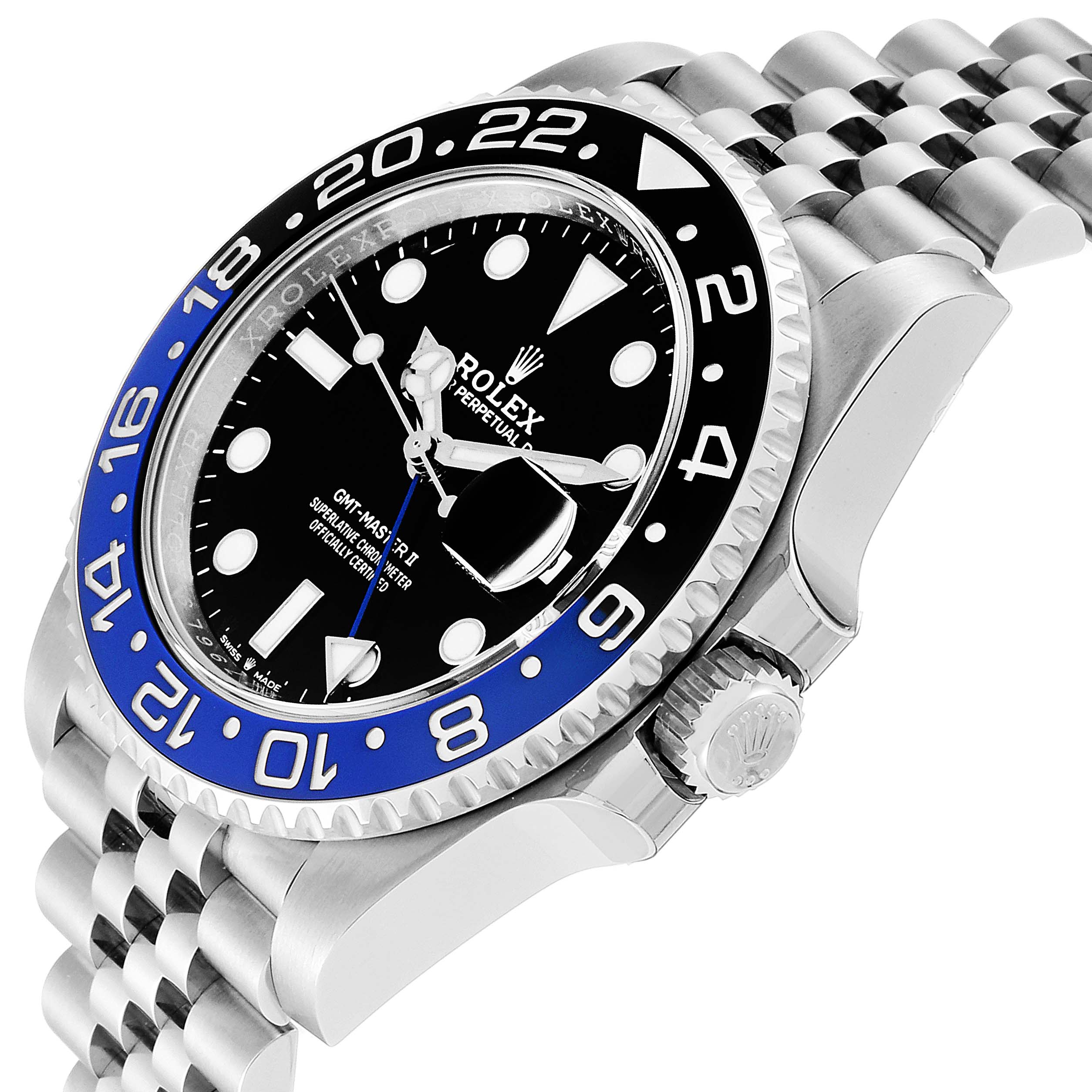The image shows a Rolex GMT-Master 126710 Men
s Stainless Steel Black Dial 126710 Men
s Stainless Steel Black Dial watch from an angled view, highlighting the bezel, dial, and part of the bracelet.