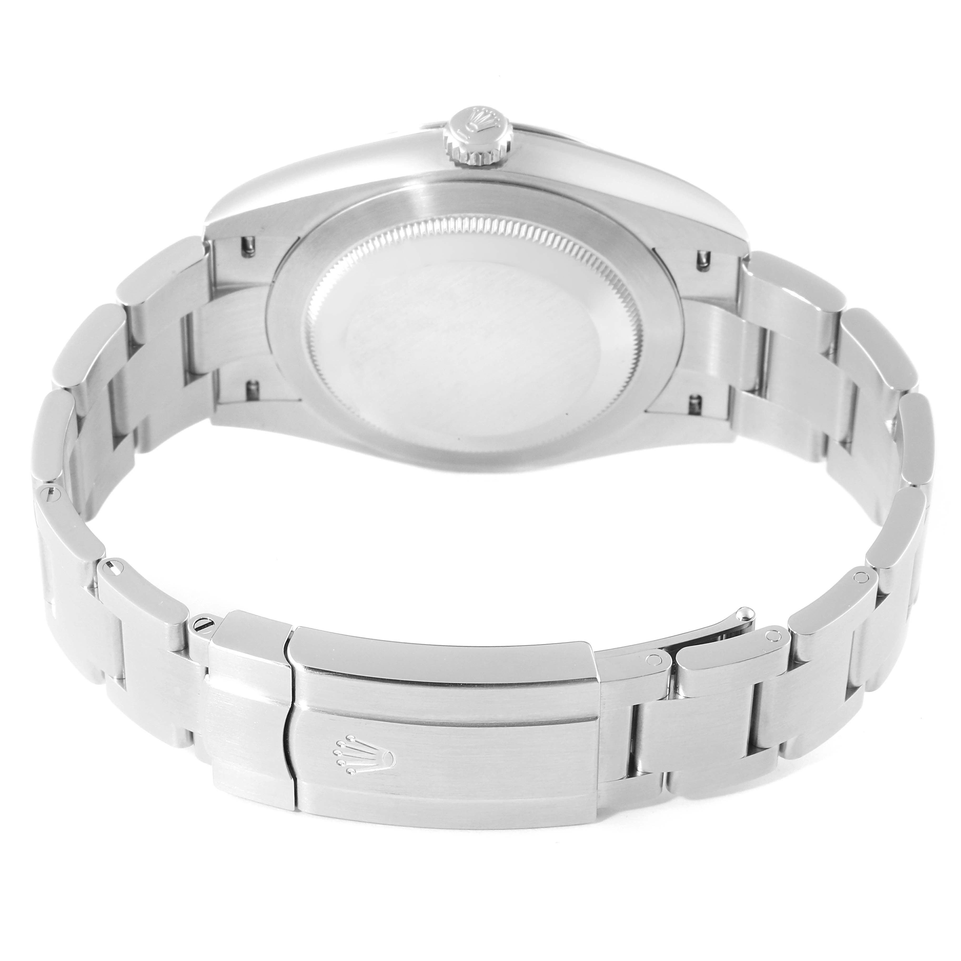 This image shows the back view of the Rolex Oyster Perpetual 124300 Men's Stainless Steel Silver Dial 124300 Men's Stainless Steel Silver Dial watch, highlighting the bracelet and clasp.