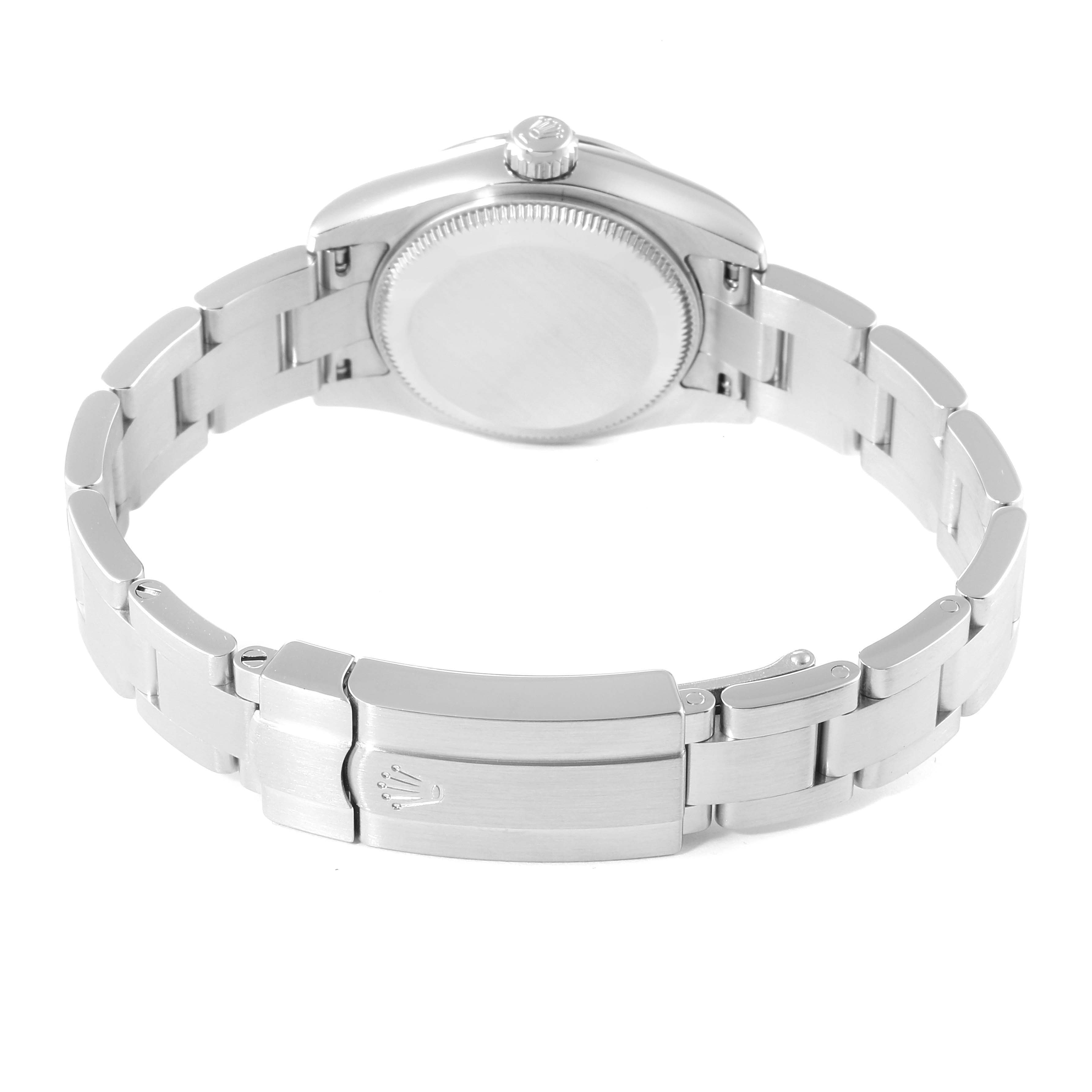 The image shows the rear side, bracelet, and clasp of a Rolex Oyster Perpetual 176200 Women's Stainless Steel Silver Dial 176200 Women's Stainless Steel Silver Dial watch.