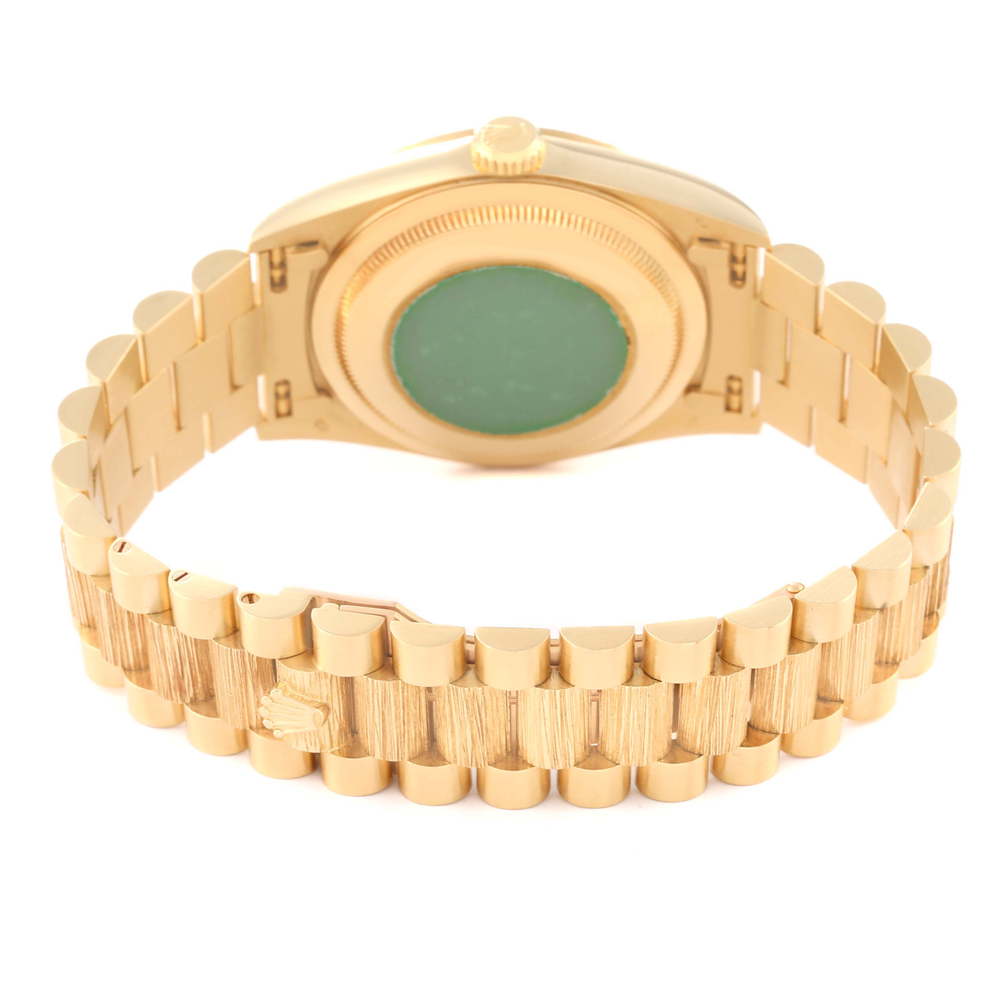 The image shows the back case and bracelet of the Rolex President 18248 Men's Yellow Gold Champagne Dial 18248 Men's Yellow Gold Champagne Dial model watch from a rear angle.